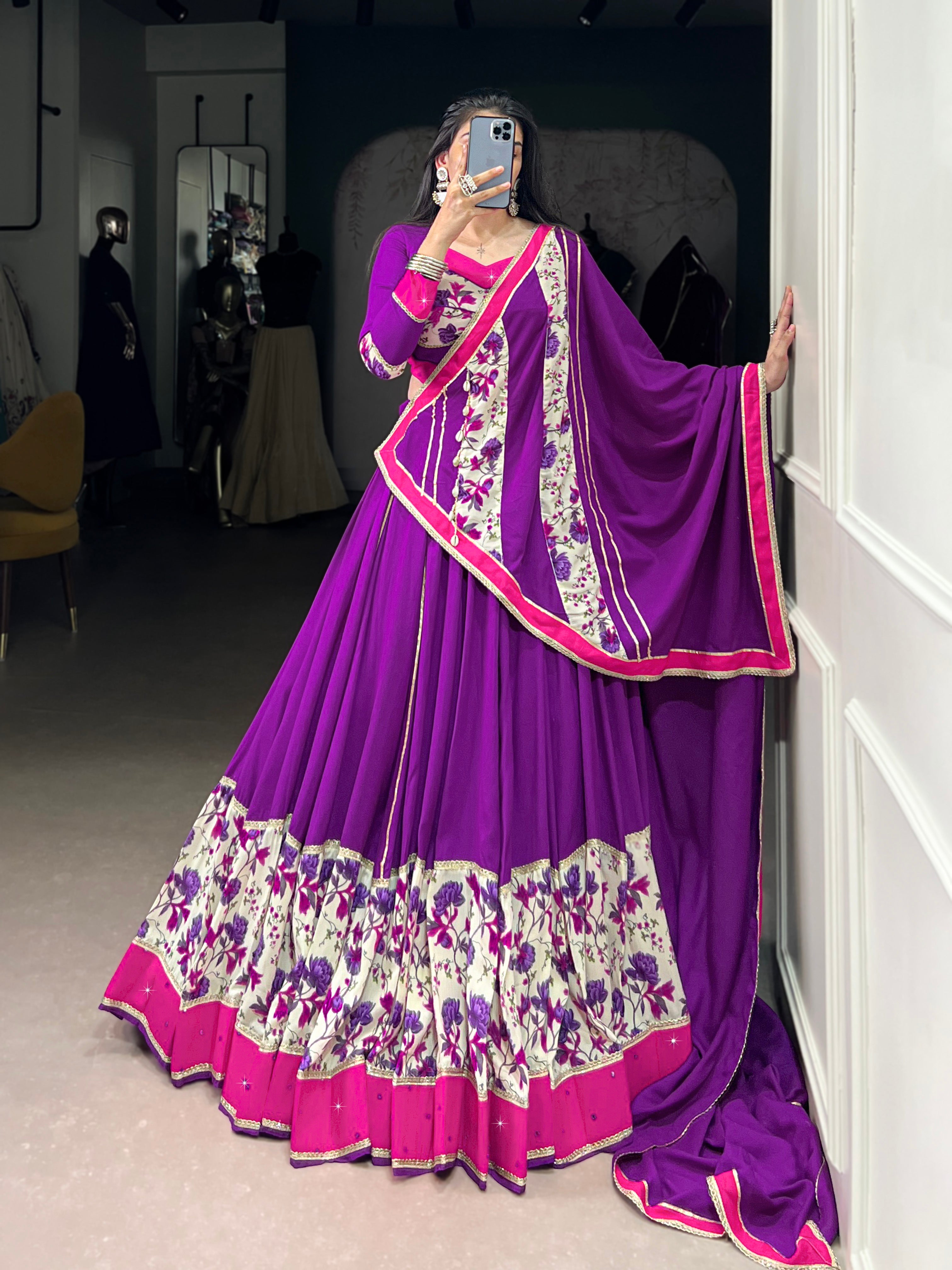 Rayon Floral Print Lehenga Choli with Elegant Dupatta