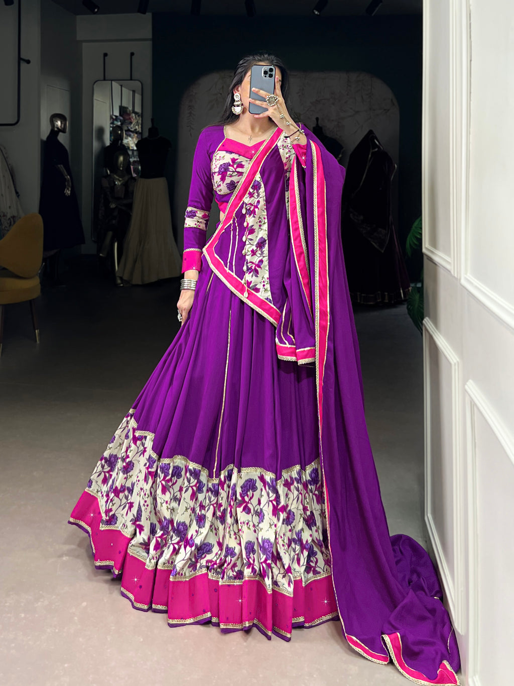 Rayon Floral Print Lehenga Choli with Elegant Dupatta