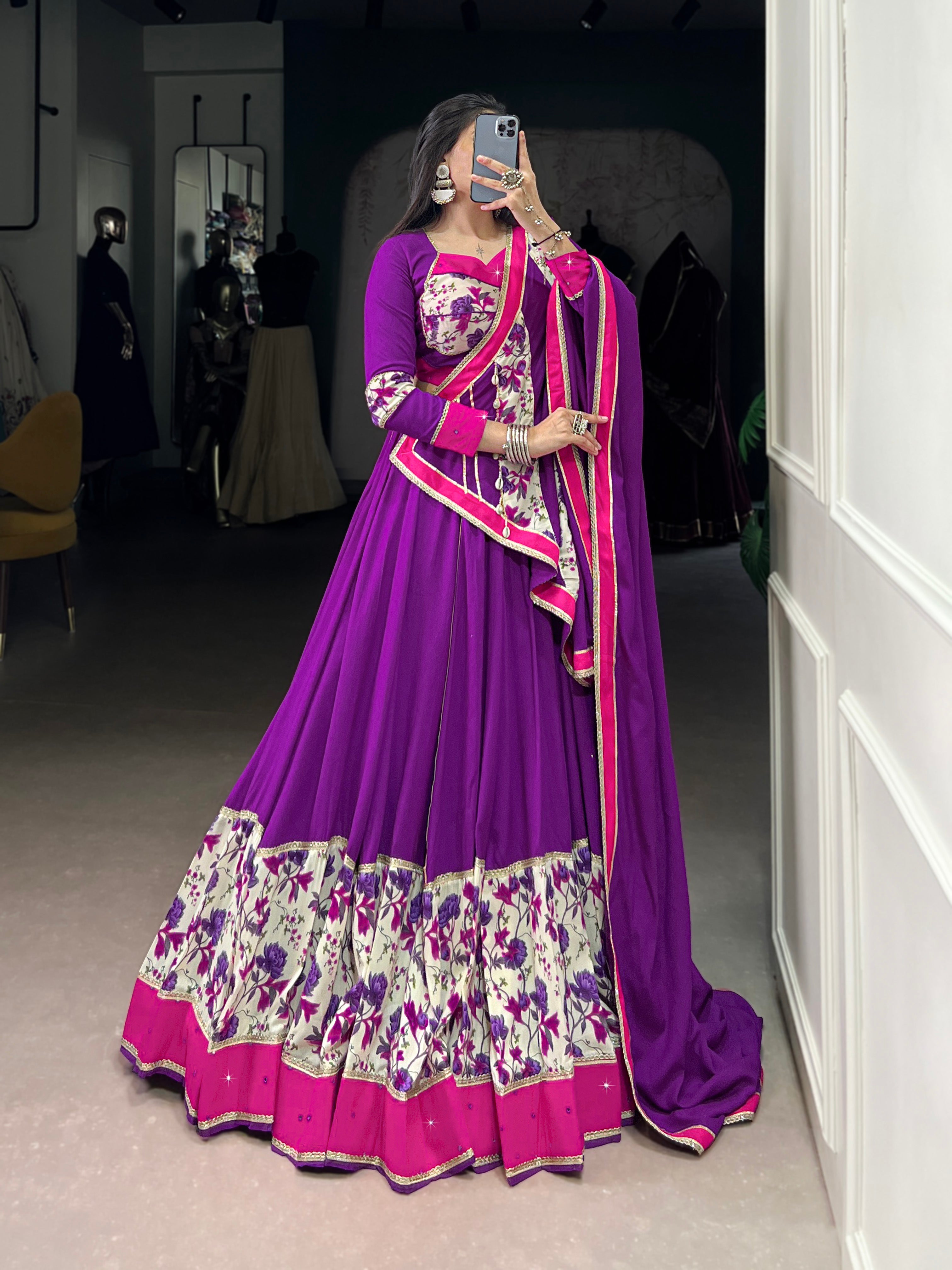 Rayon Floral Print Lehenga Choli with Elegant Dupatta