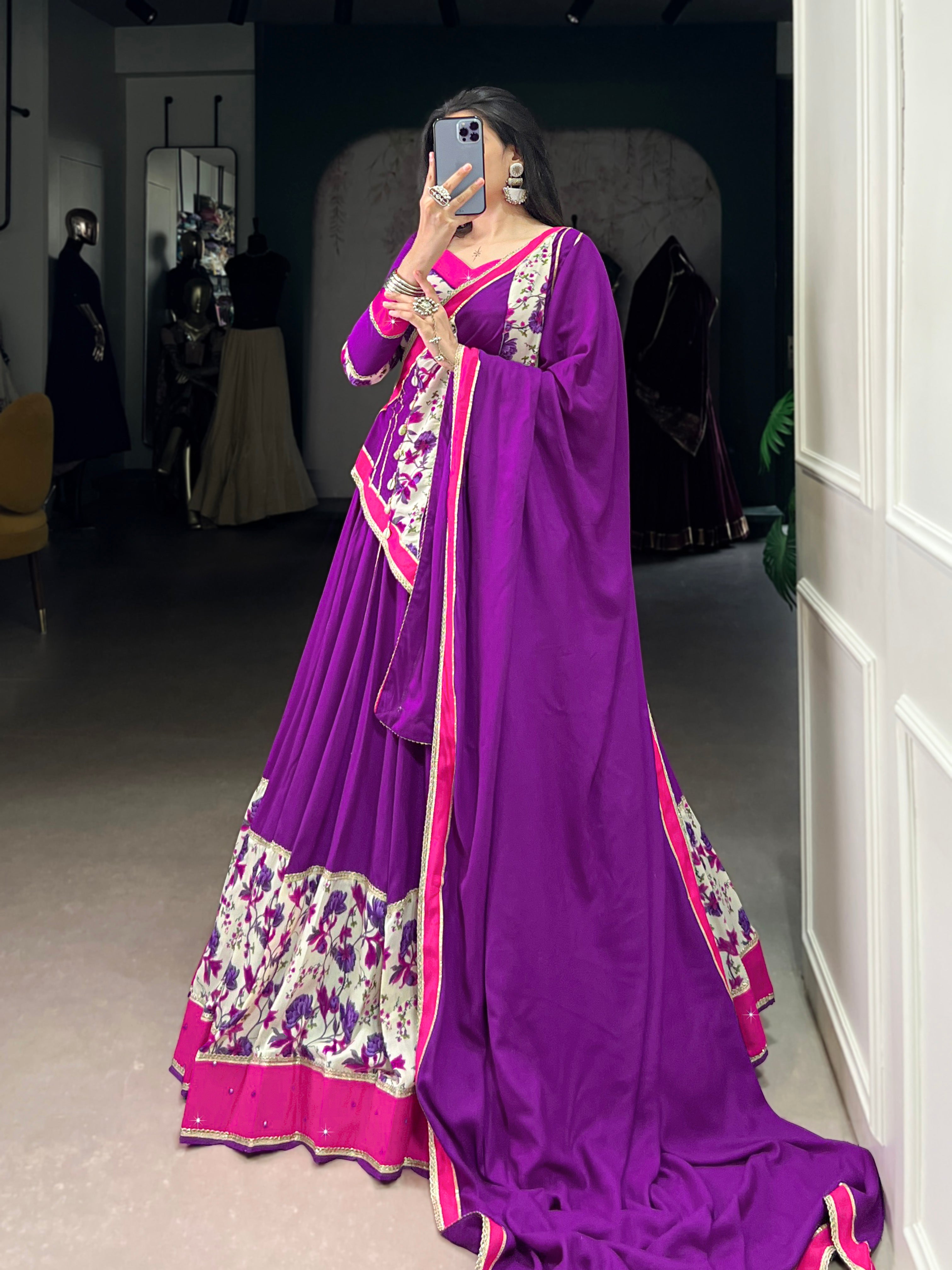 Rayon Floral Print Lehenga Choli with Elegant Dupatta