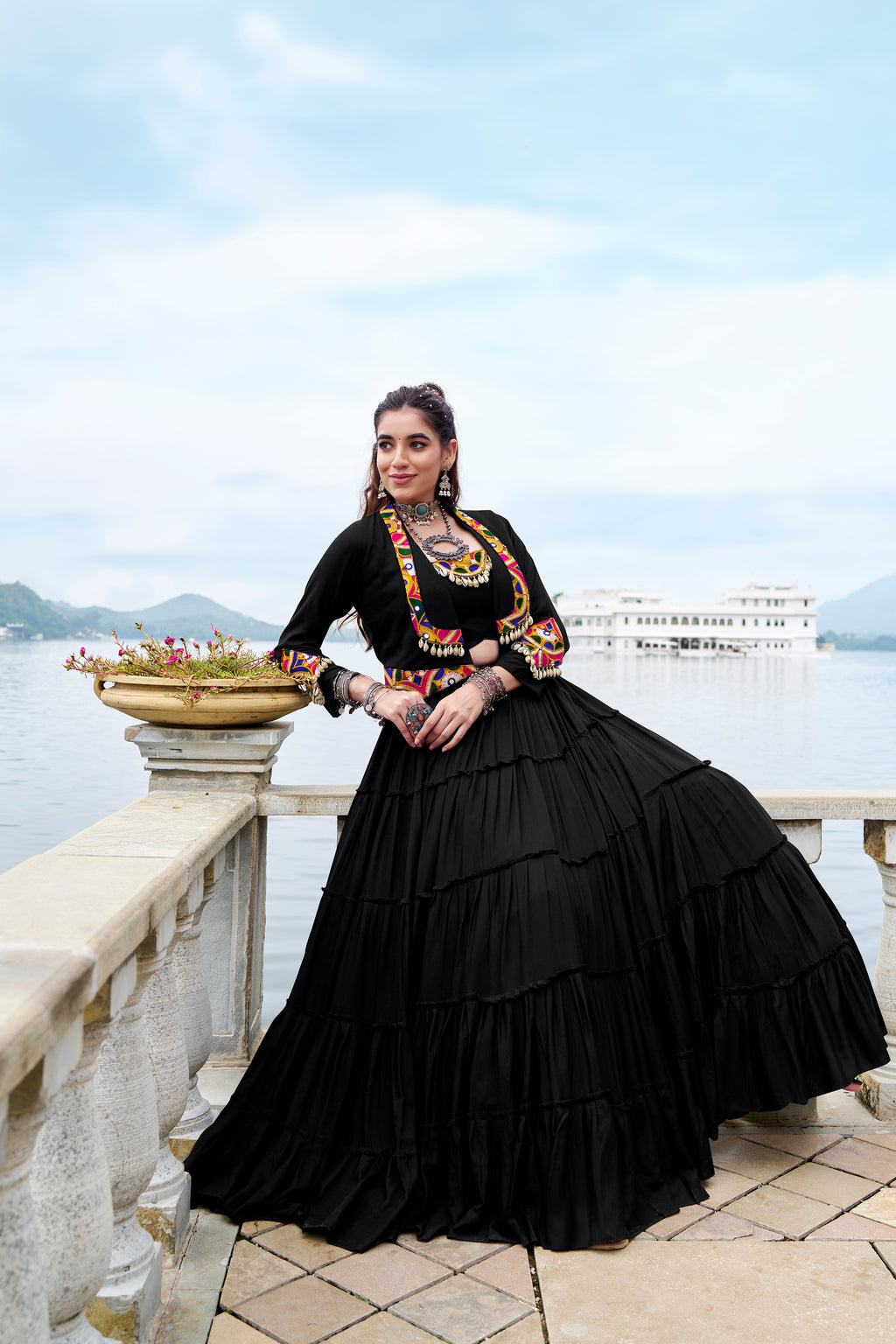 Solid black pure Rayon choli styled for traditional party looks