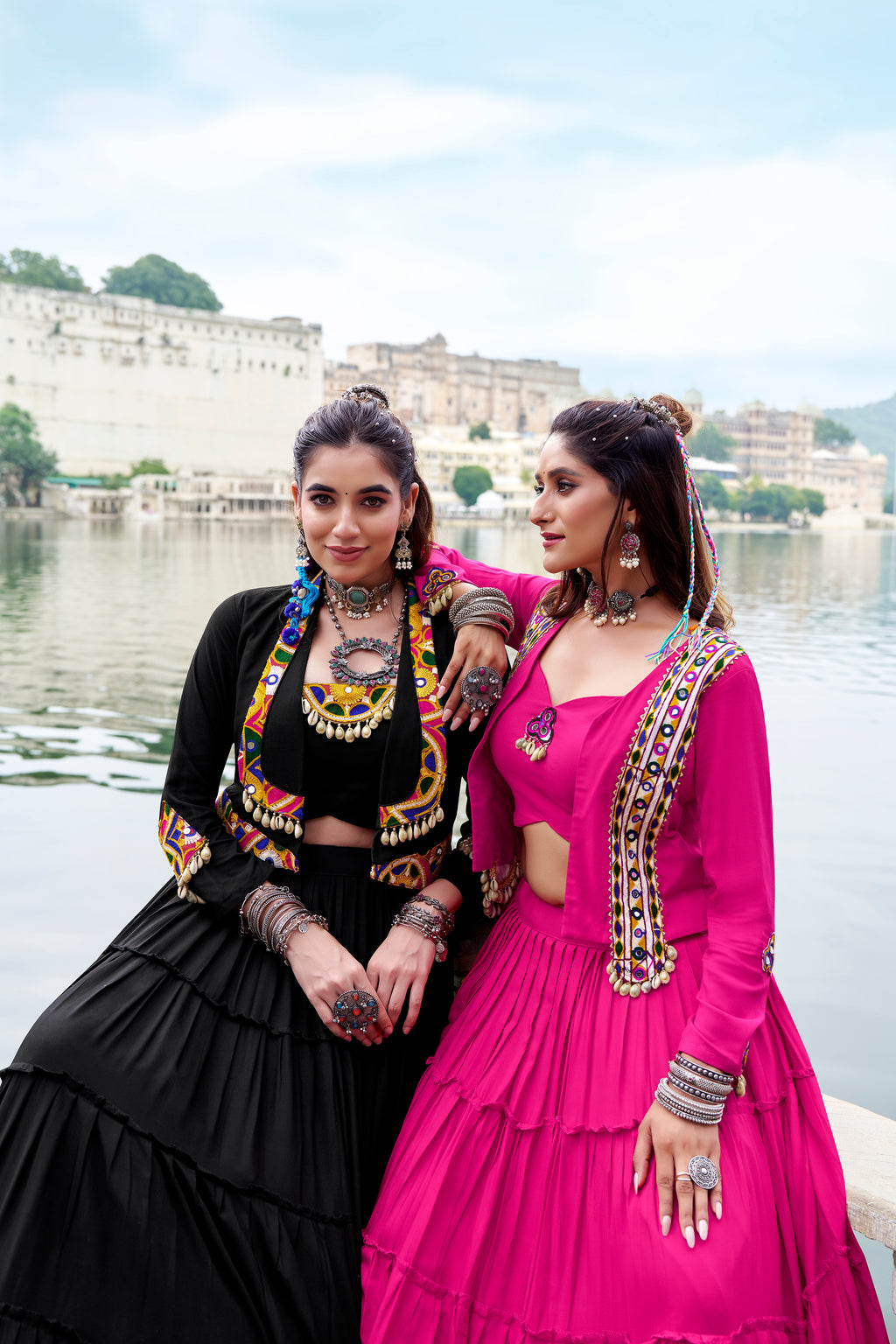 Solid black pure Rayon choli styled for traditional party looks