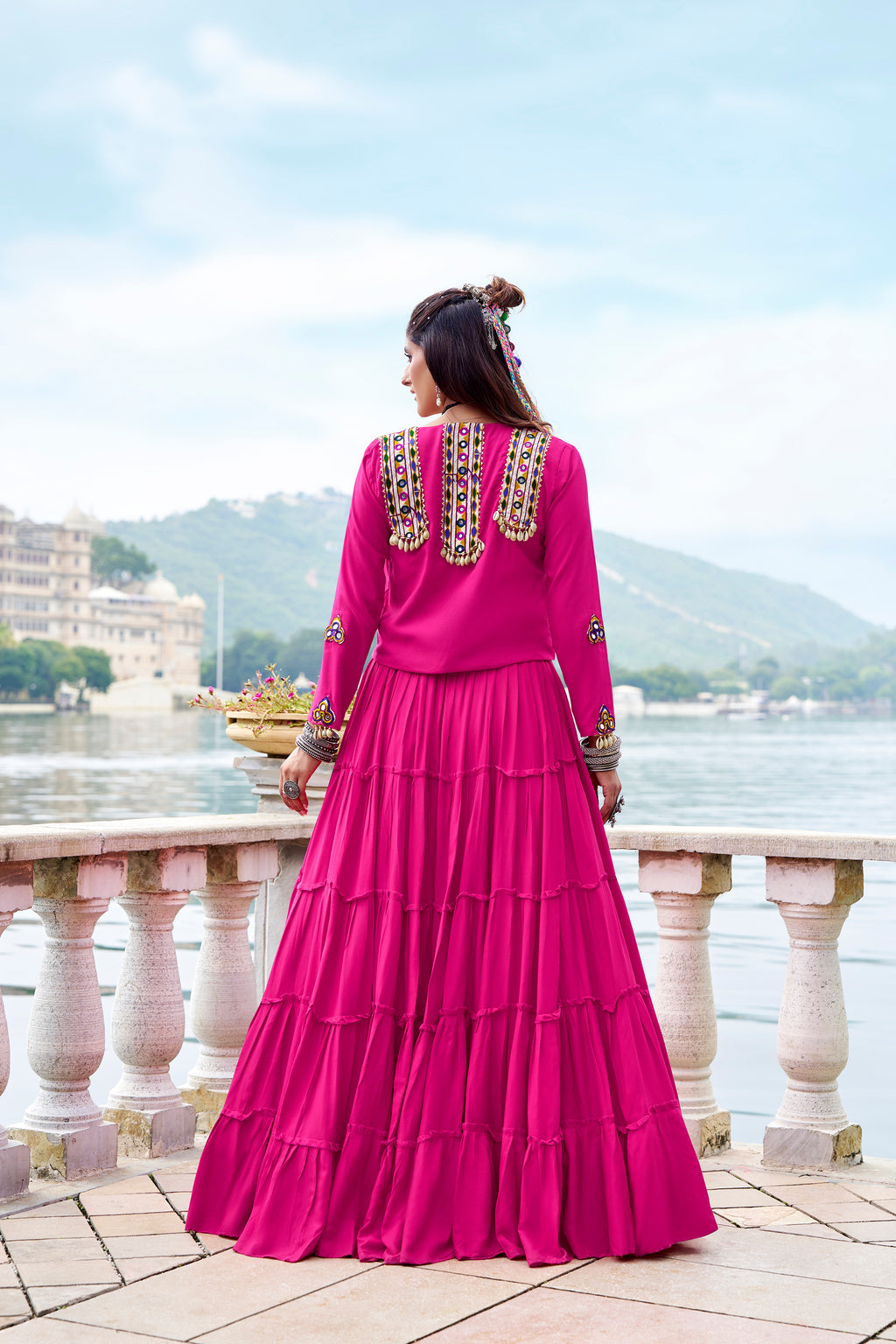 Solid black pure Rayon choli styled for traditional party looks