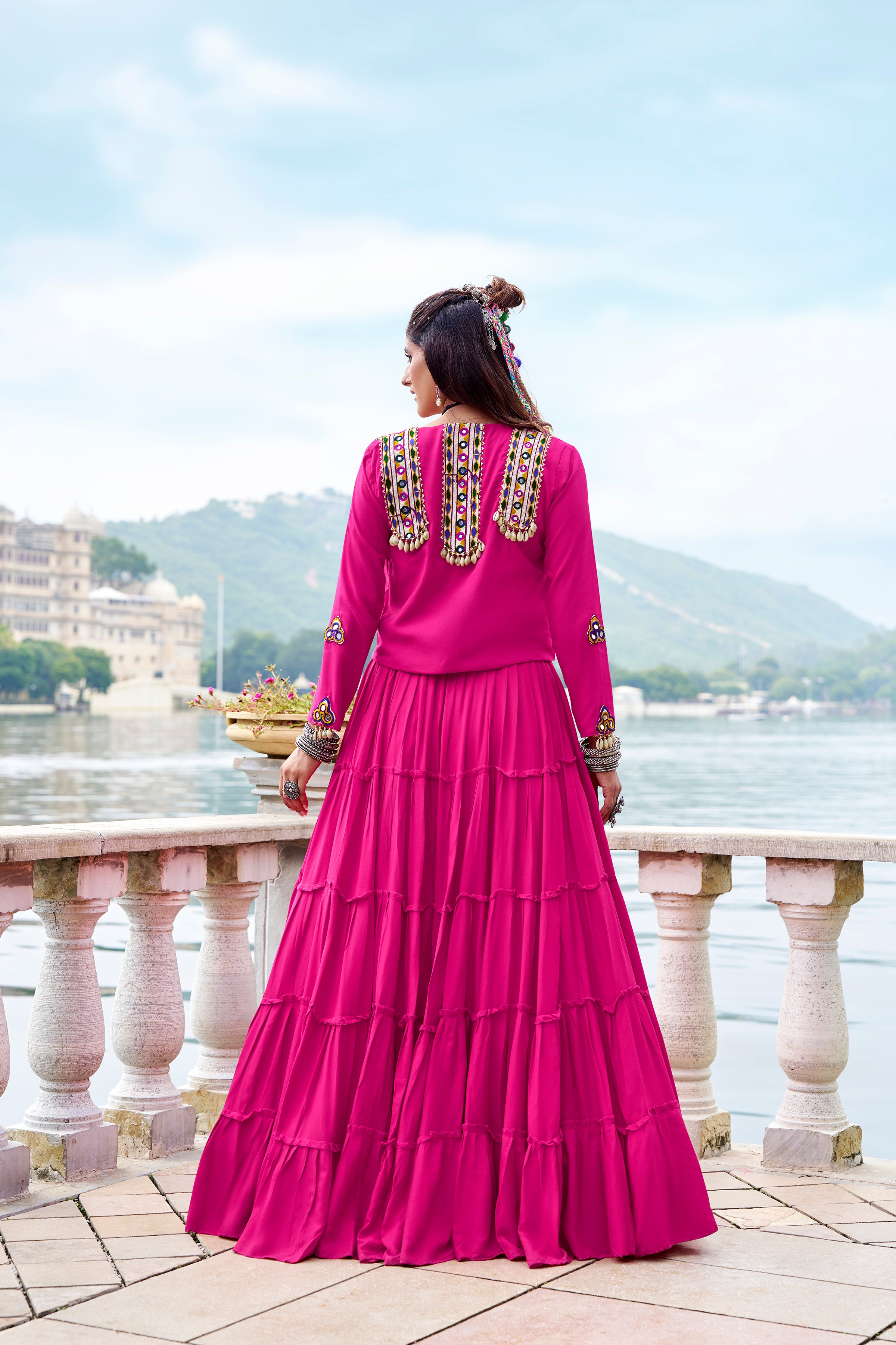 Solid black pure Rayon choli styled for traditional party looks