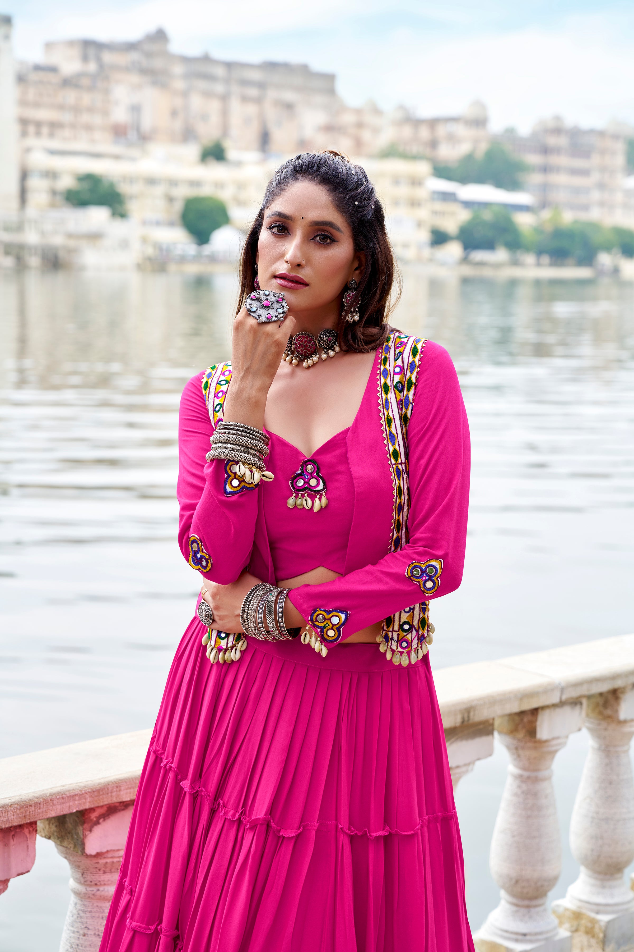 Solid black pure Rayon choli styled for traditional party looks