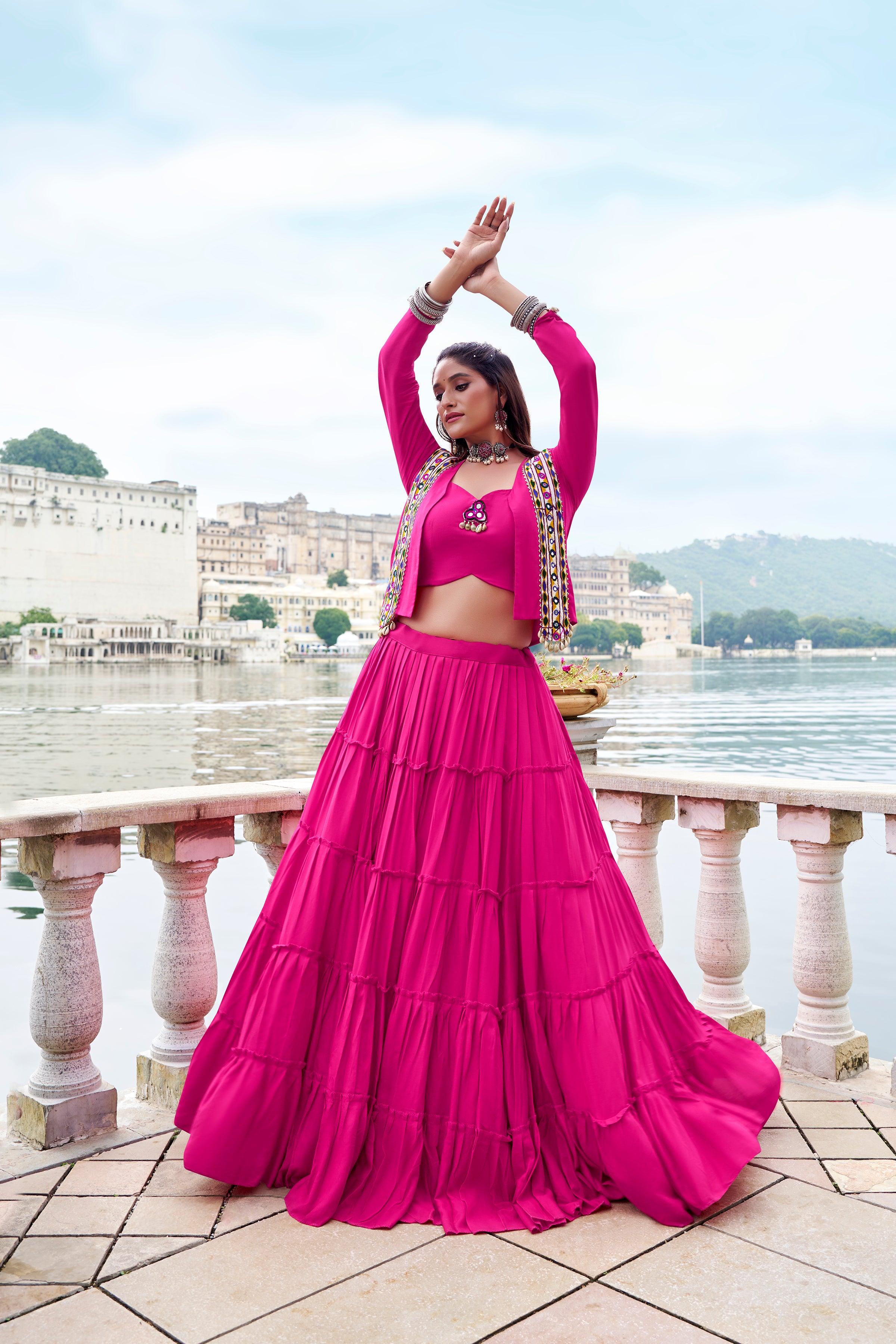 Solid black pure Rayon choli styled for traditional party looks