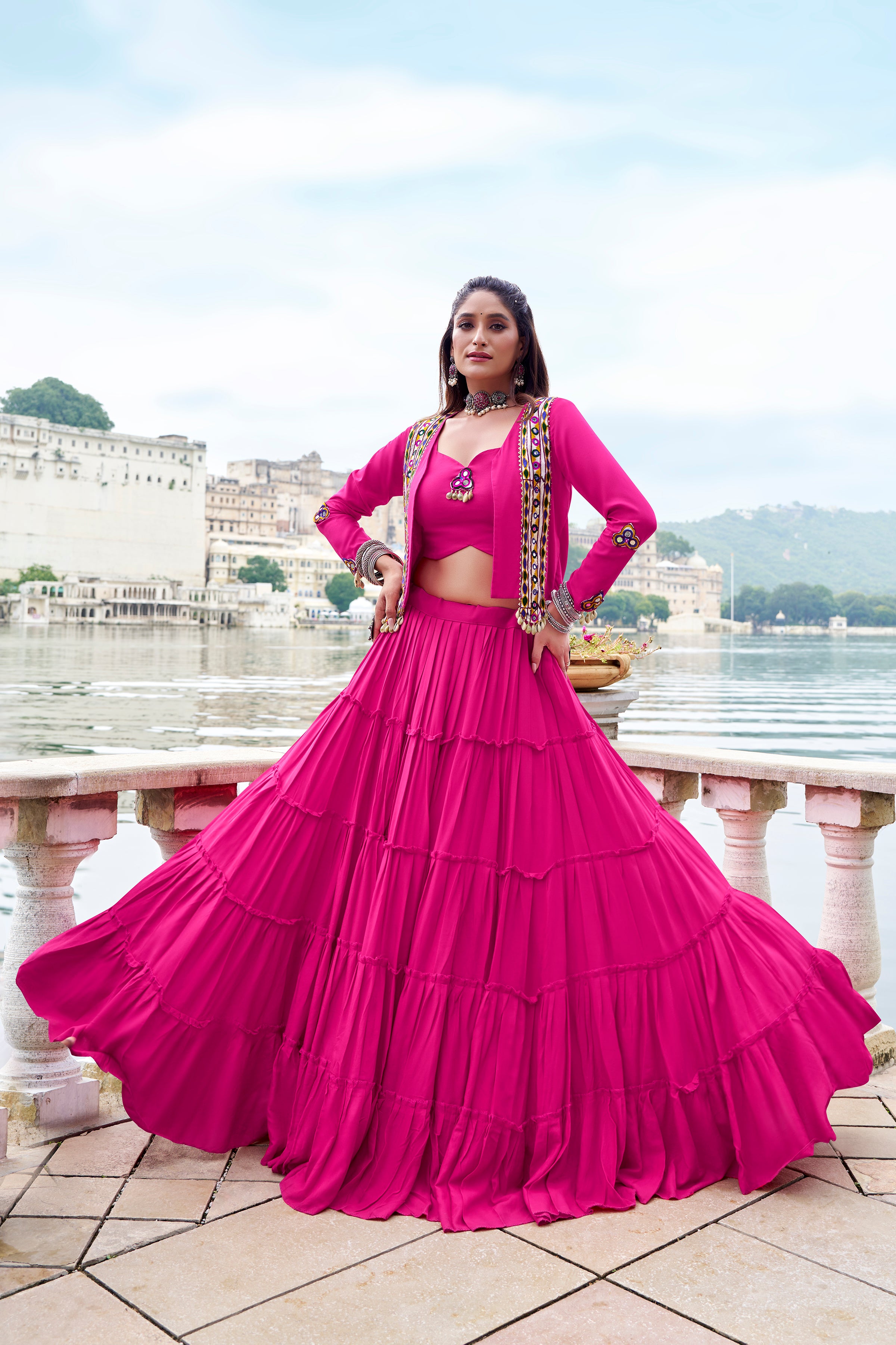 Solid black pure Rayon choli styled for traditional party looks