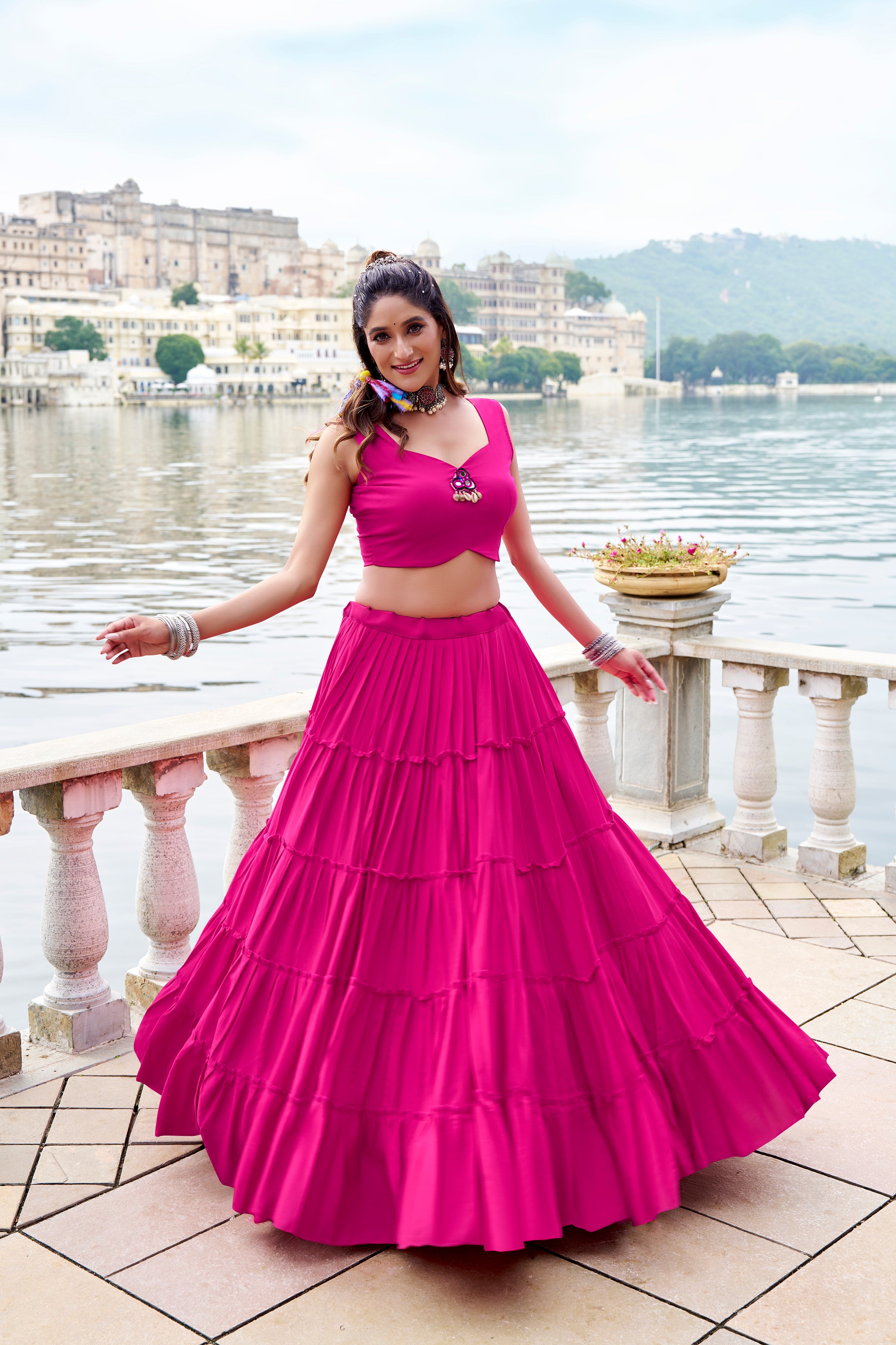Solid black pure Rayon choli styled for traditional party looks