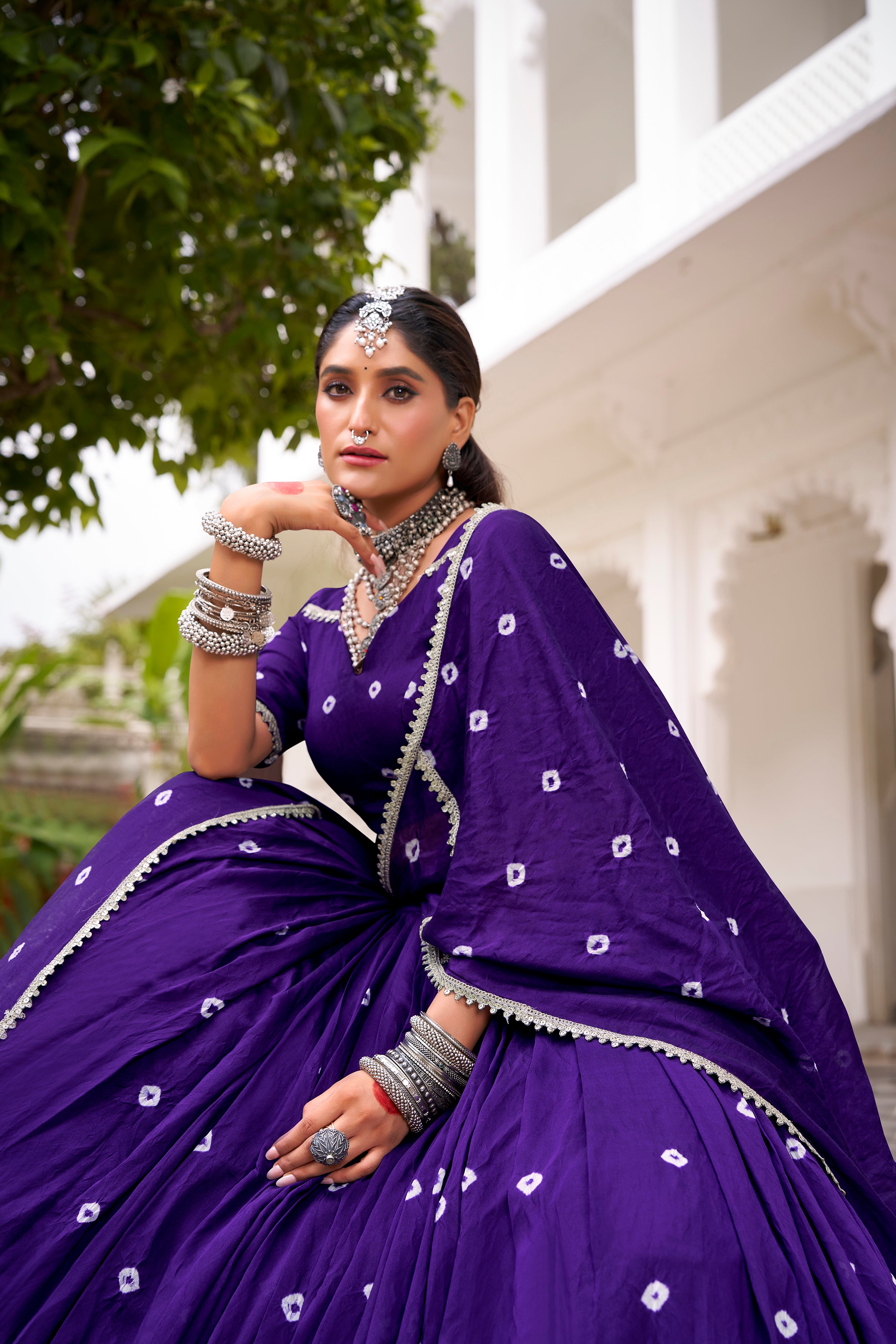 Bandhej Print Pure Chanderi Lehenga Choli
