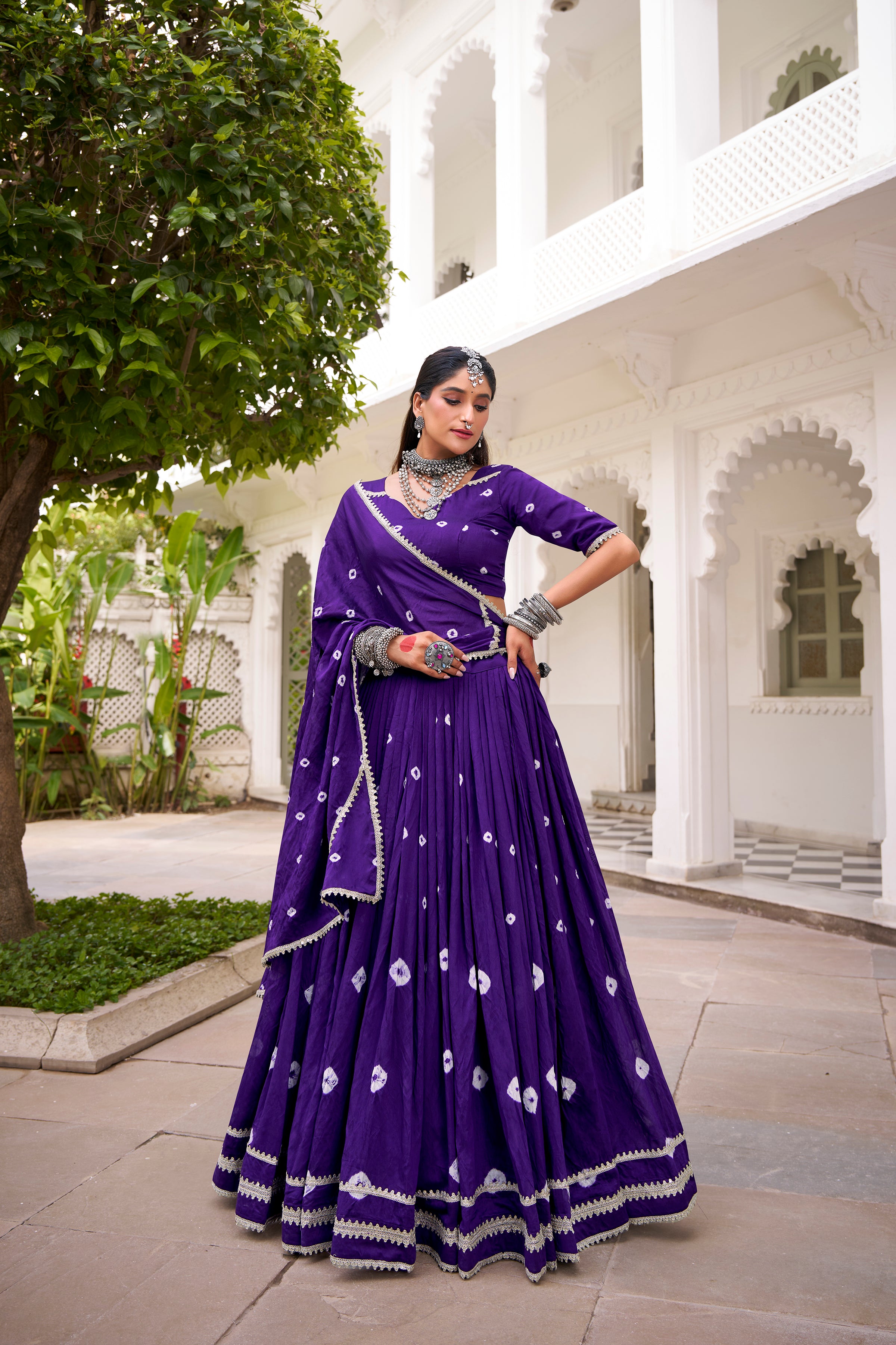 Bandhej Print Pure Chanderi Lehenga Choli