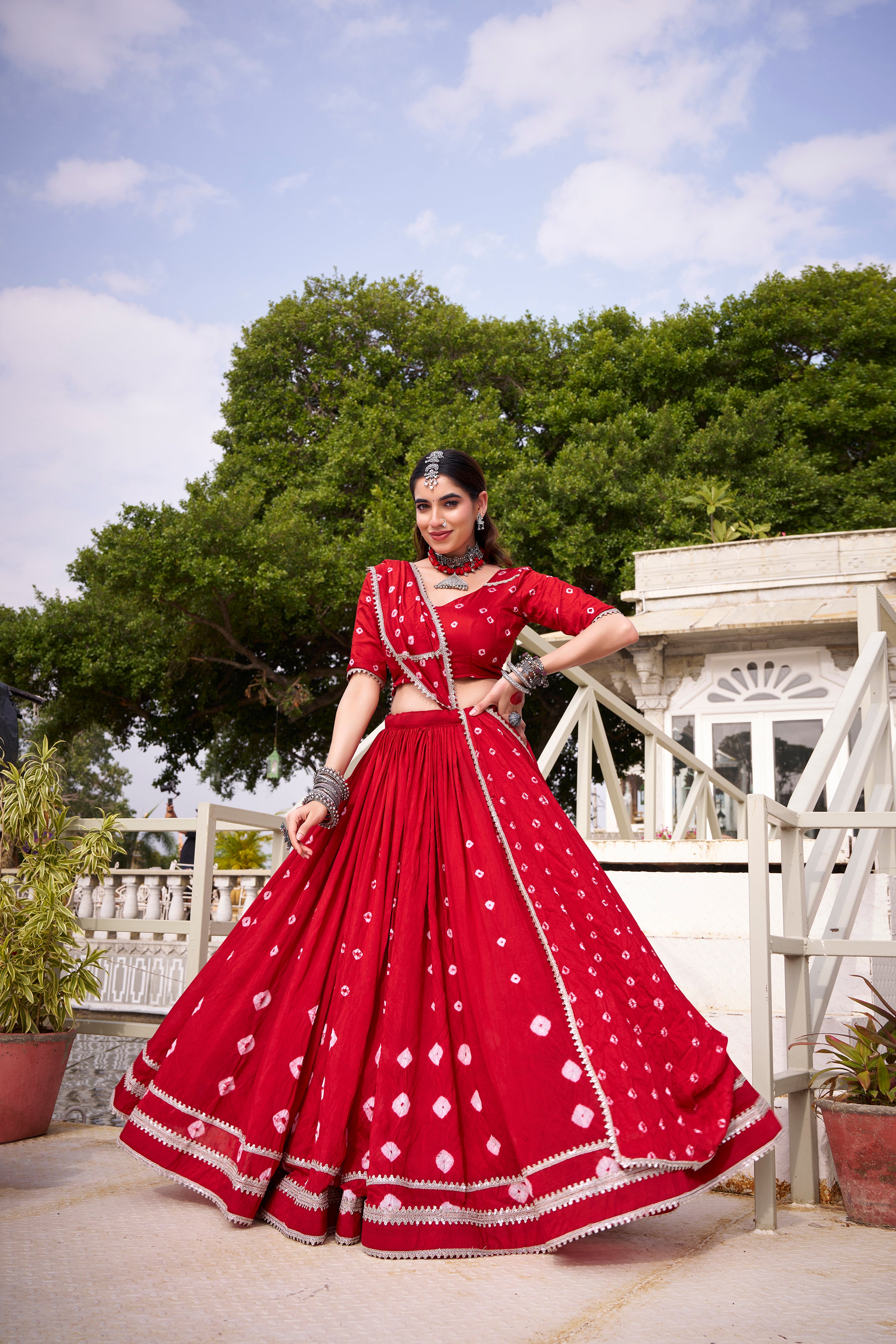 Bandhej Print Pure Chanderi Lehenga Choli