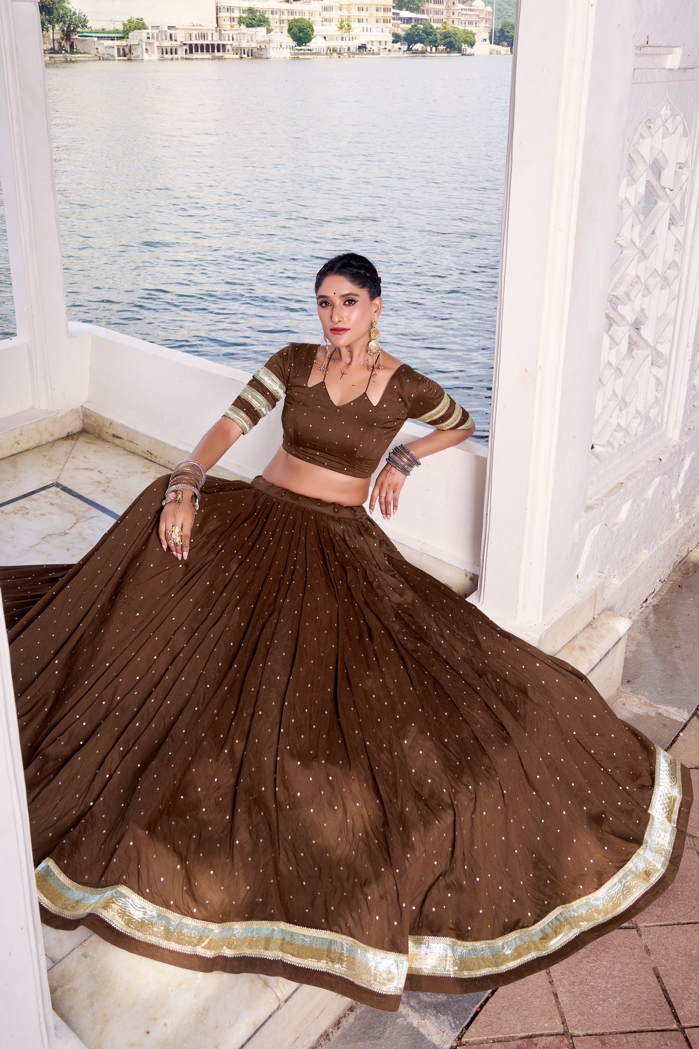 Elegant Pure Chanderi Lehenga Choli with Zari Border Detailing