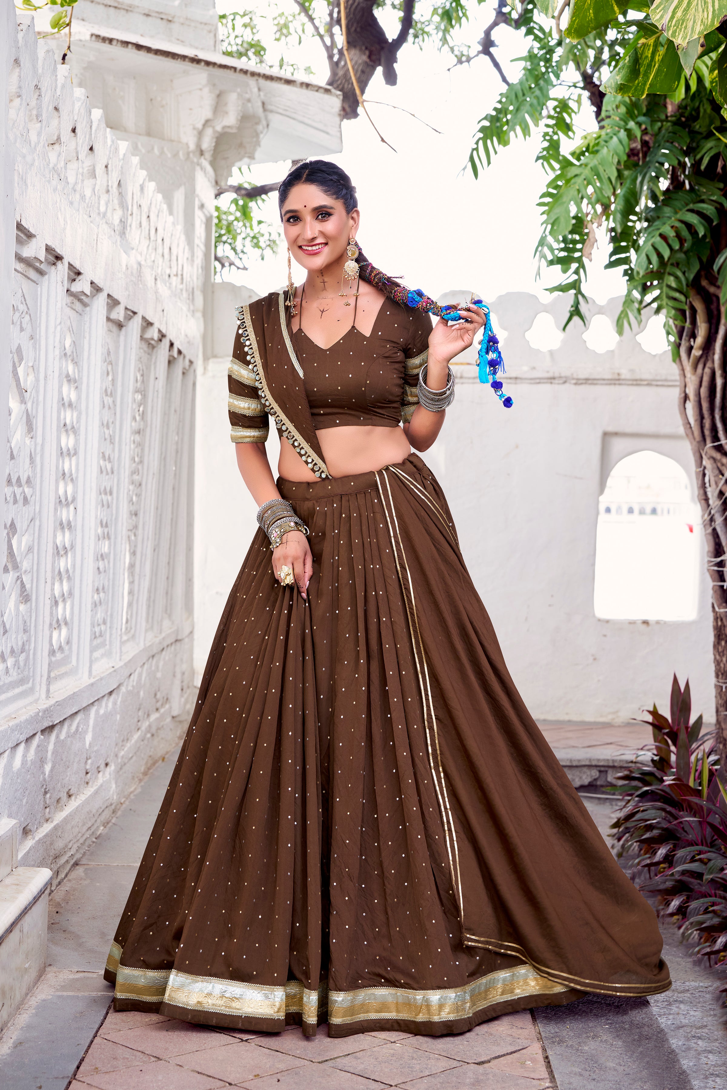 Elegant Pure Chanderi Lehenga Choli with Zari Border Detailing