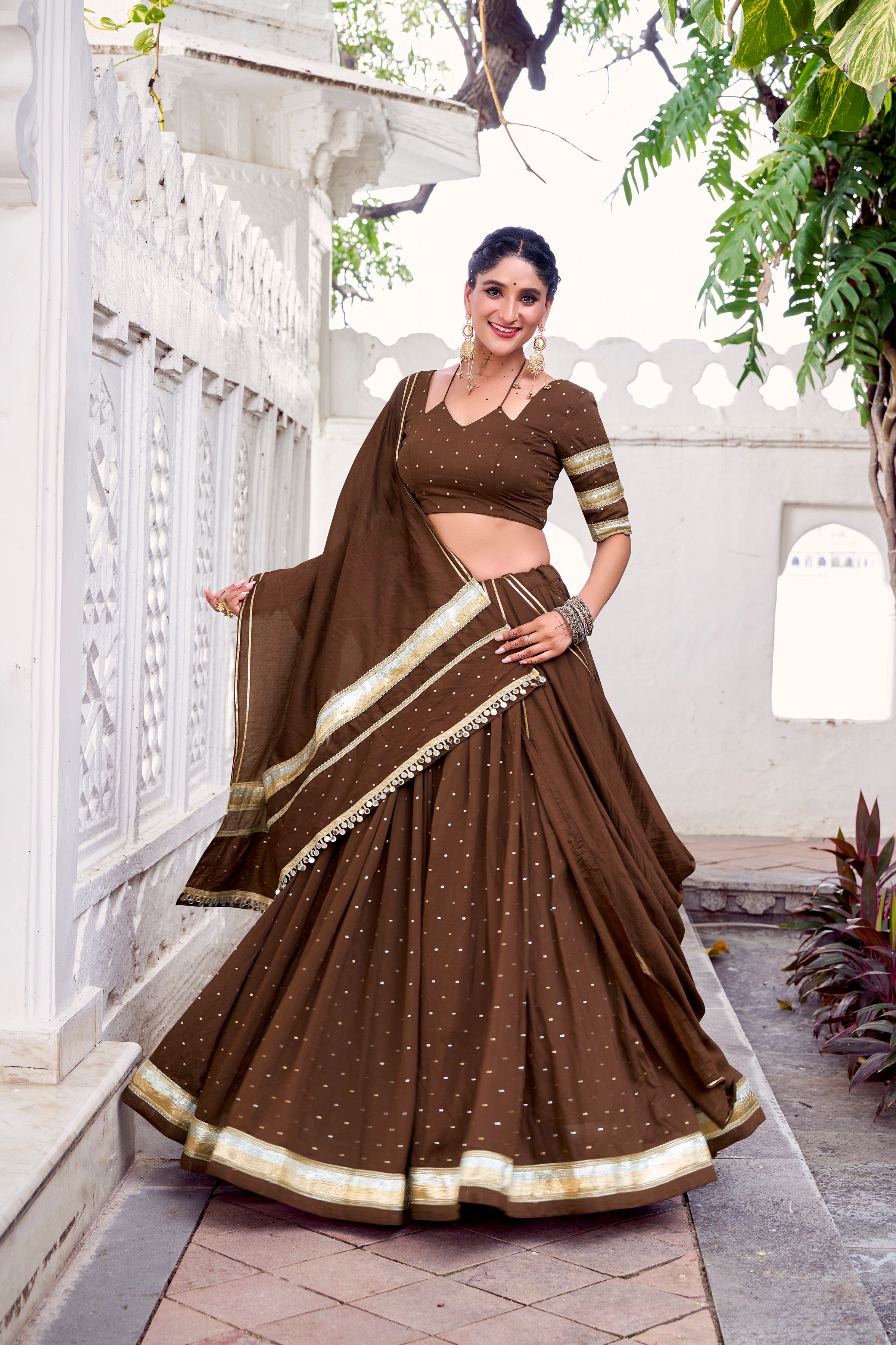 Elegant Pure Chanderi Lehenga Choli with Zari Border Detailing