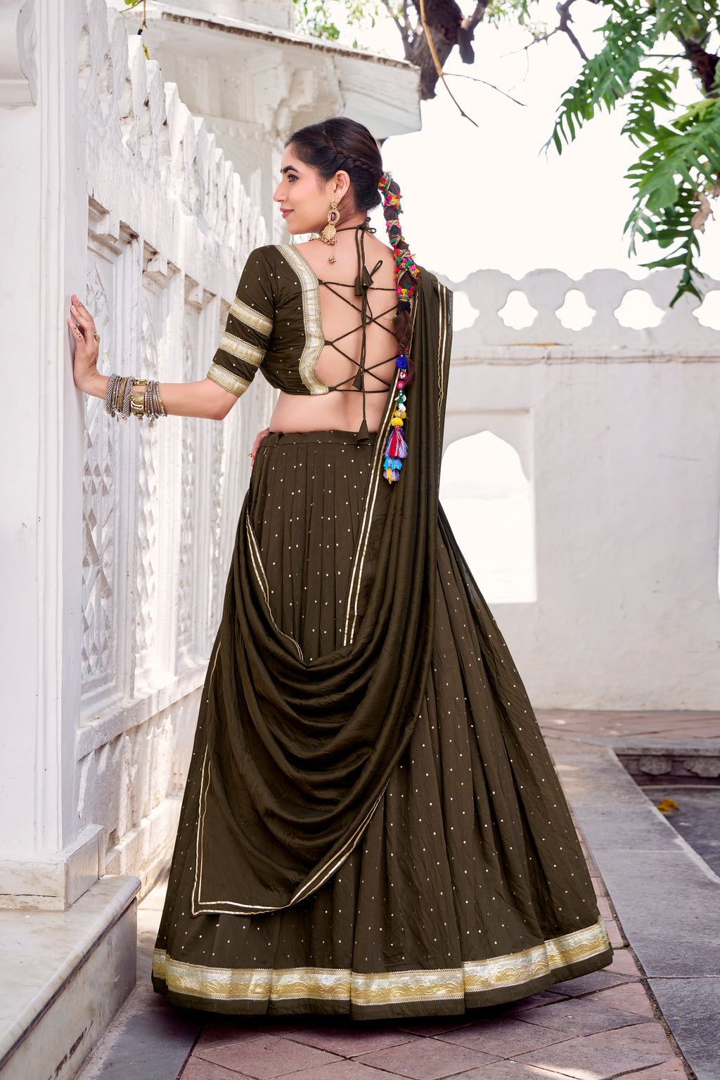 Elegant Pure Chanderi Lehenga Choli with Zari Border Detailing