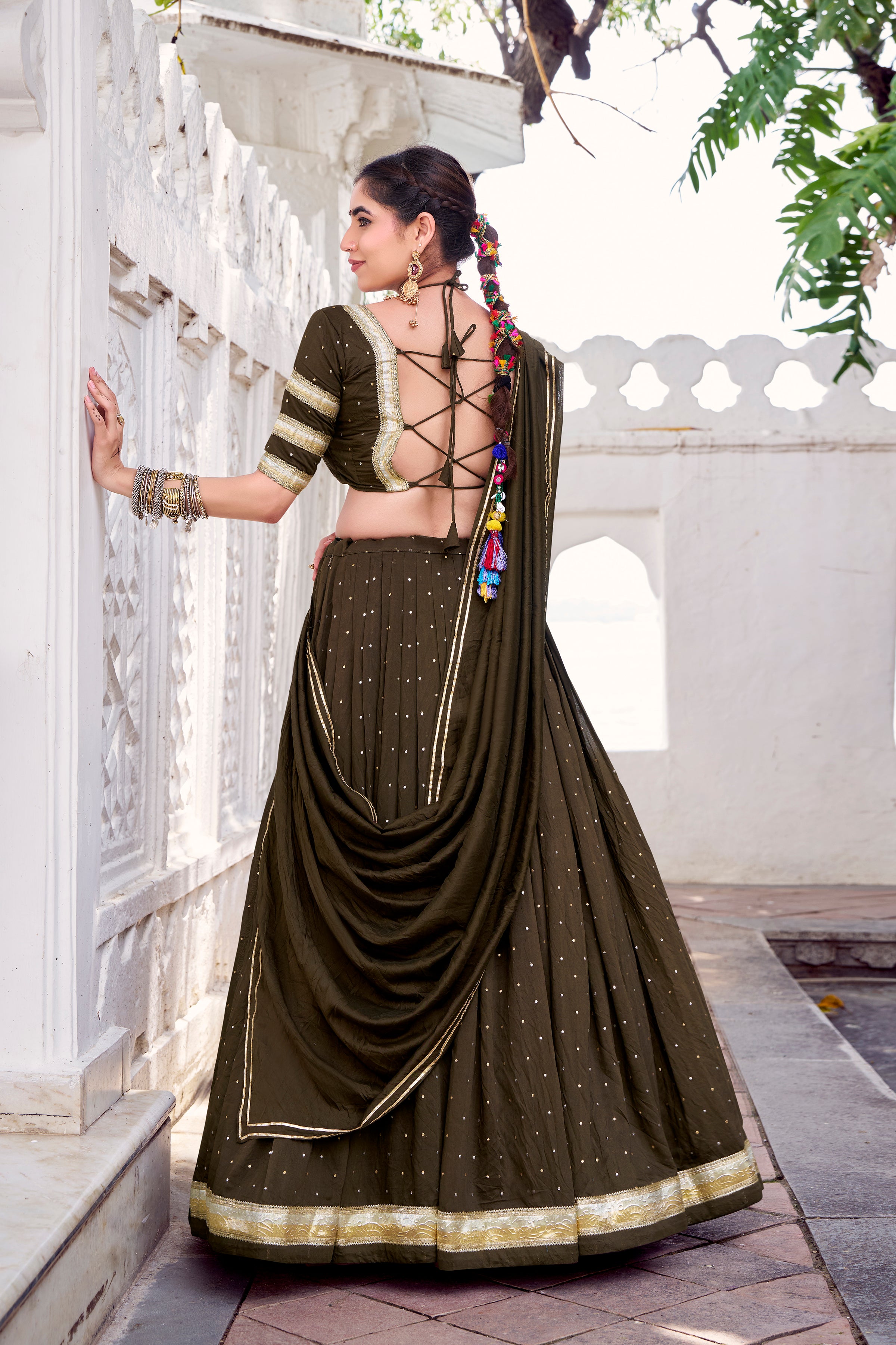 Elegant Pure Chanderi Lehenga Choli with Zari Border Detailing