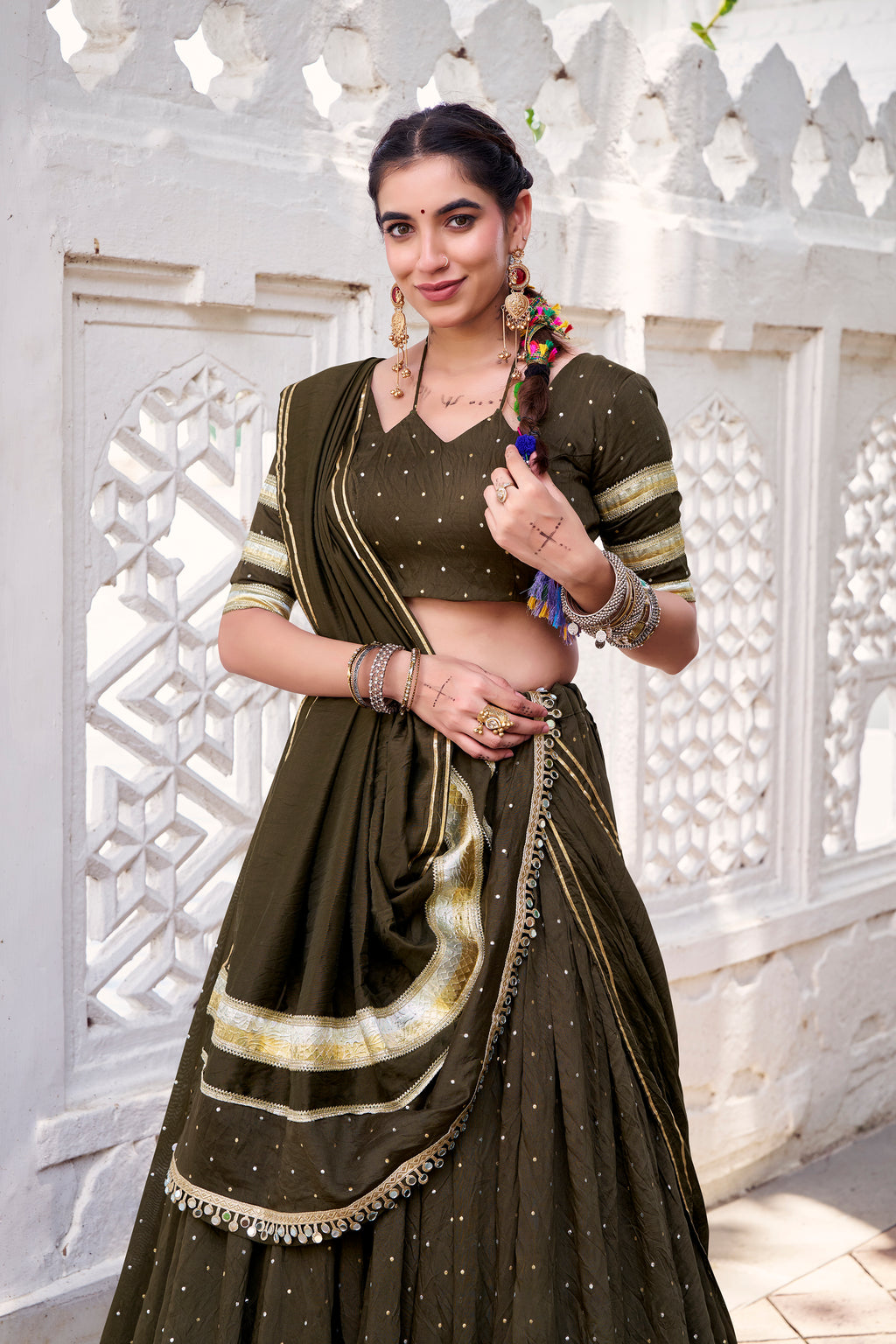 Elegant Pure Chanderi Lehenga Choli with Zari Border Detailing