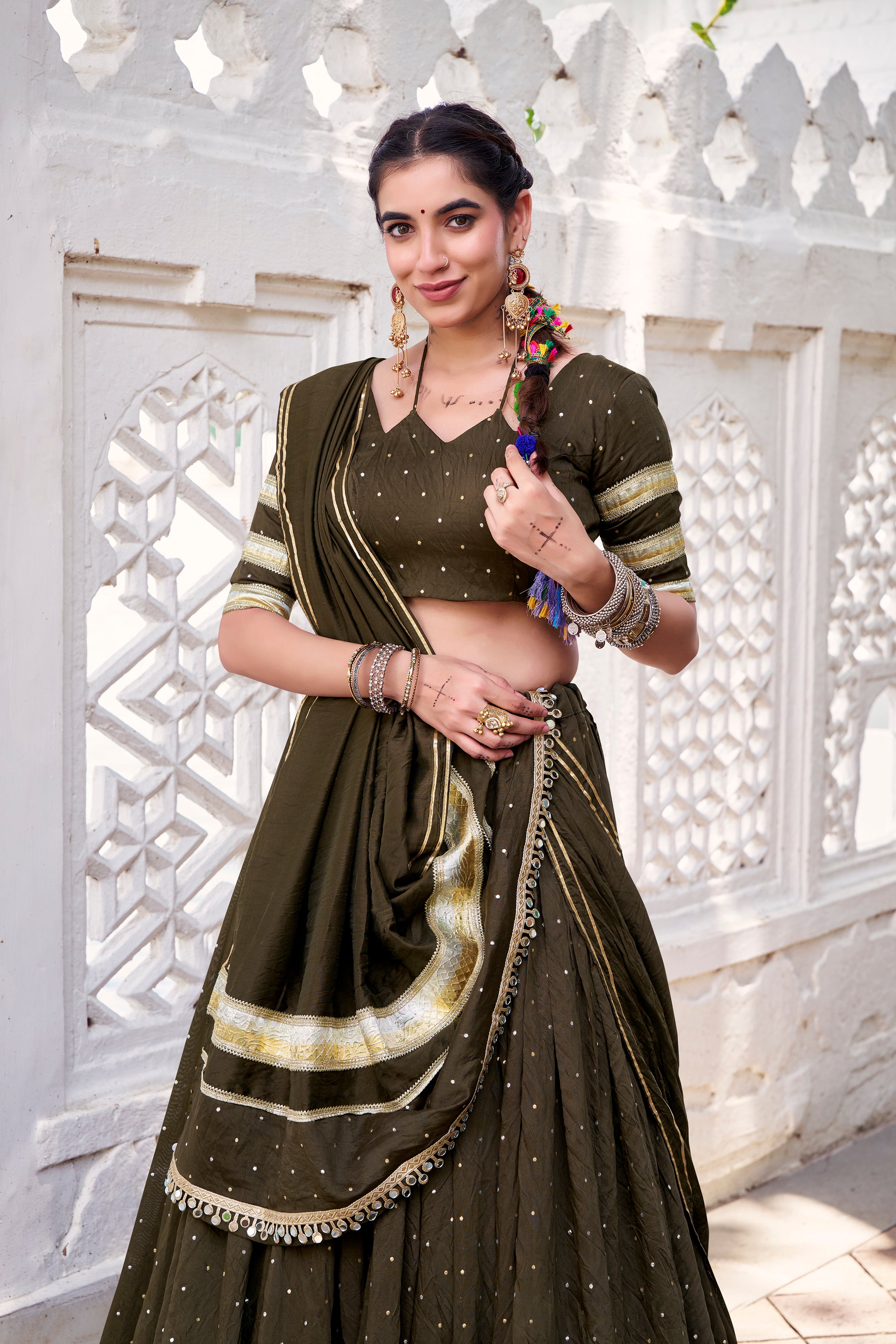 Elegant Pure Chanderi Lehenga Choli with Zari Border Detailing