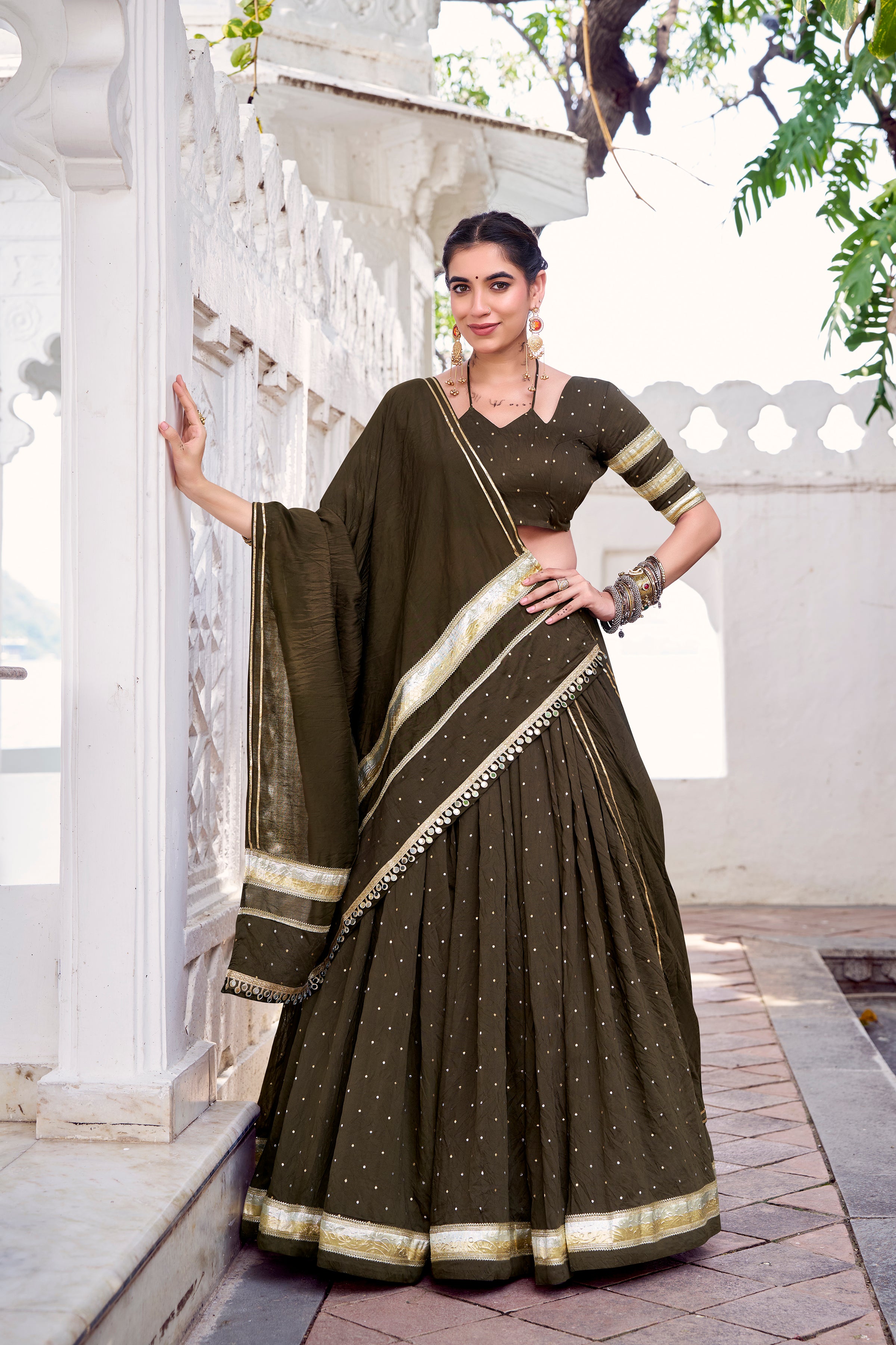 Elegant Pure Chanderi Lehenga Choli with Zari Border Detailing