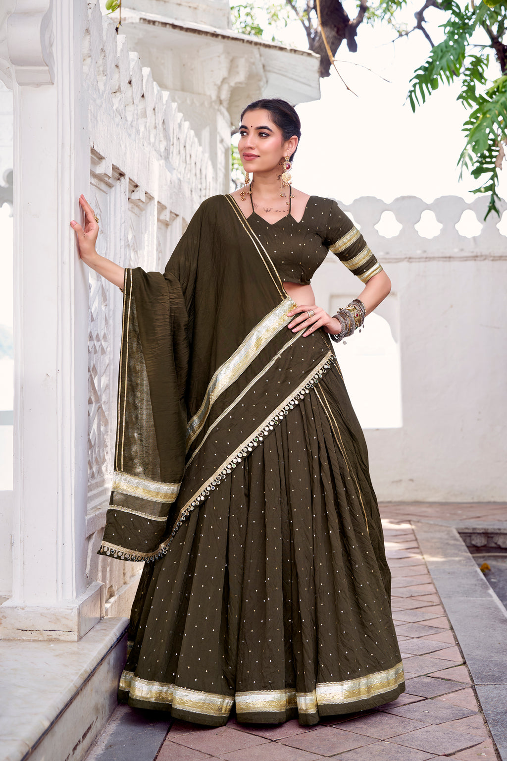 Elegant Pure Chanderi Lehenga Choli with Zari Border Detailing
