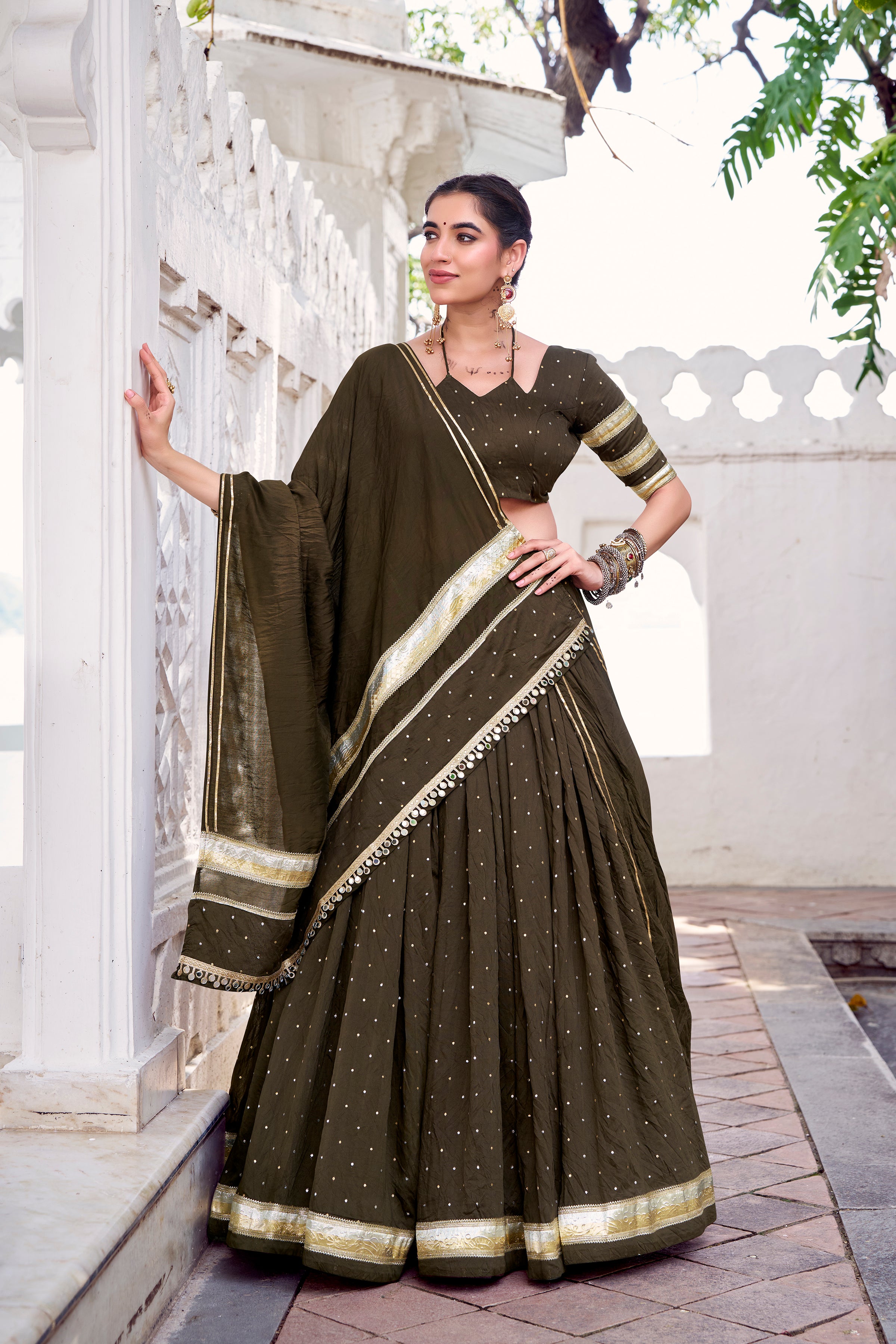 Elegant Pure Chanderi Lehenga Choli with Zari Border Detailing