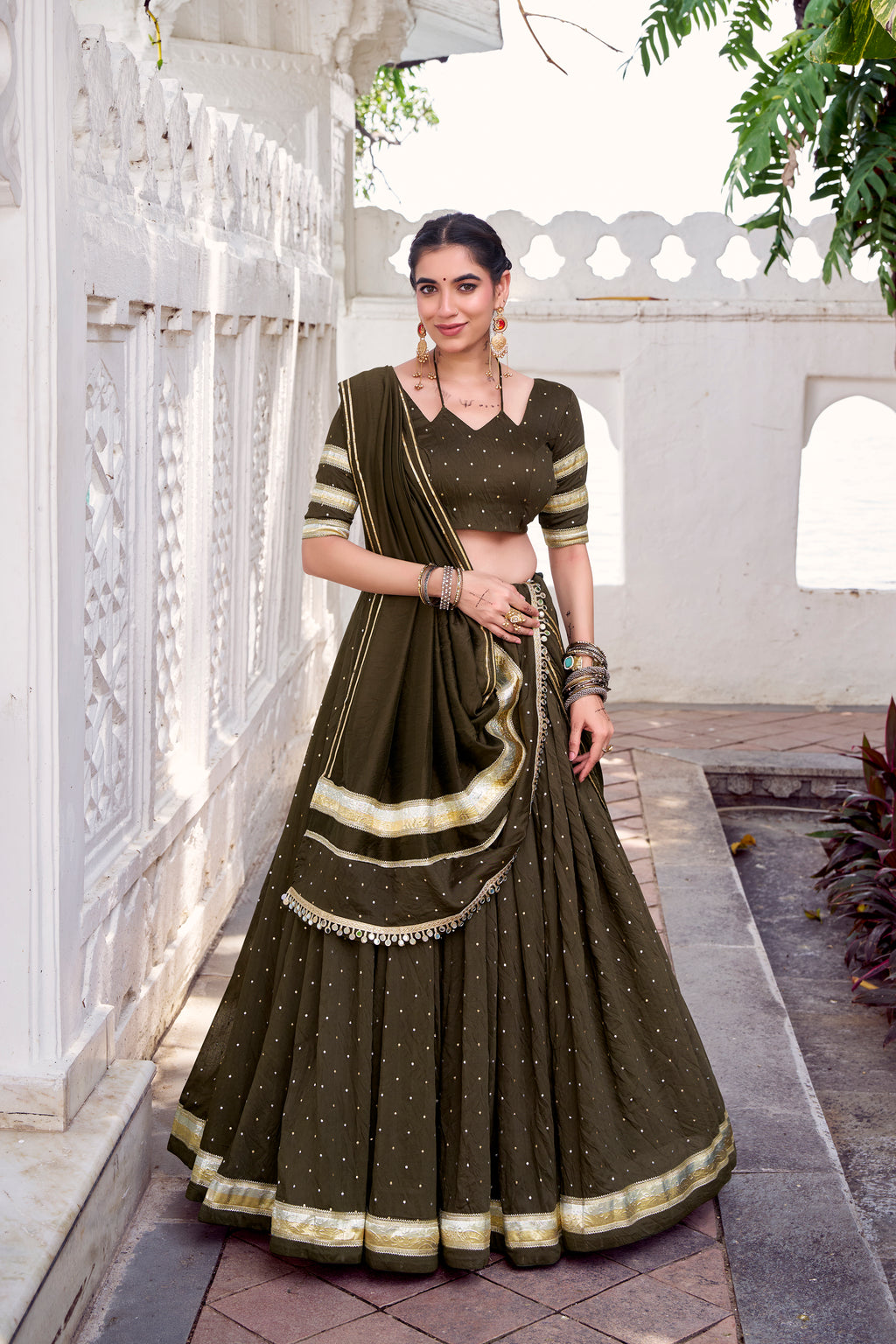 Elegant Pure Chanderi Lehenga Choli with Zari Border Detailing