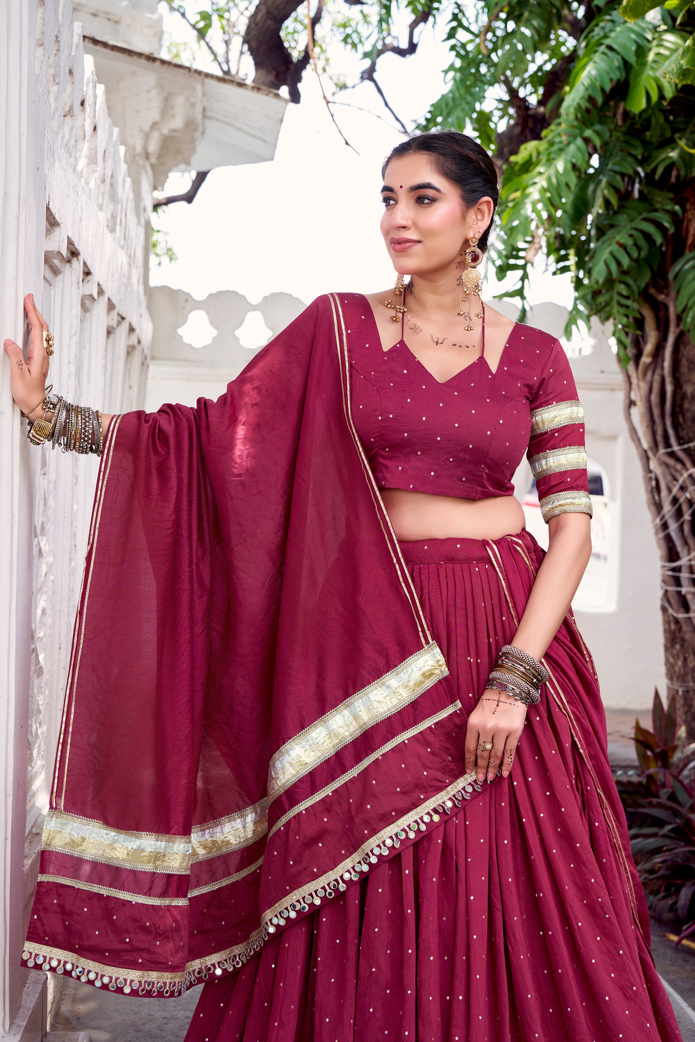 Elegant Pure Chanderi Lehenga Choli with Zari Border Detailing