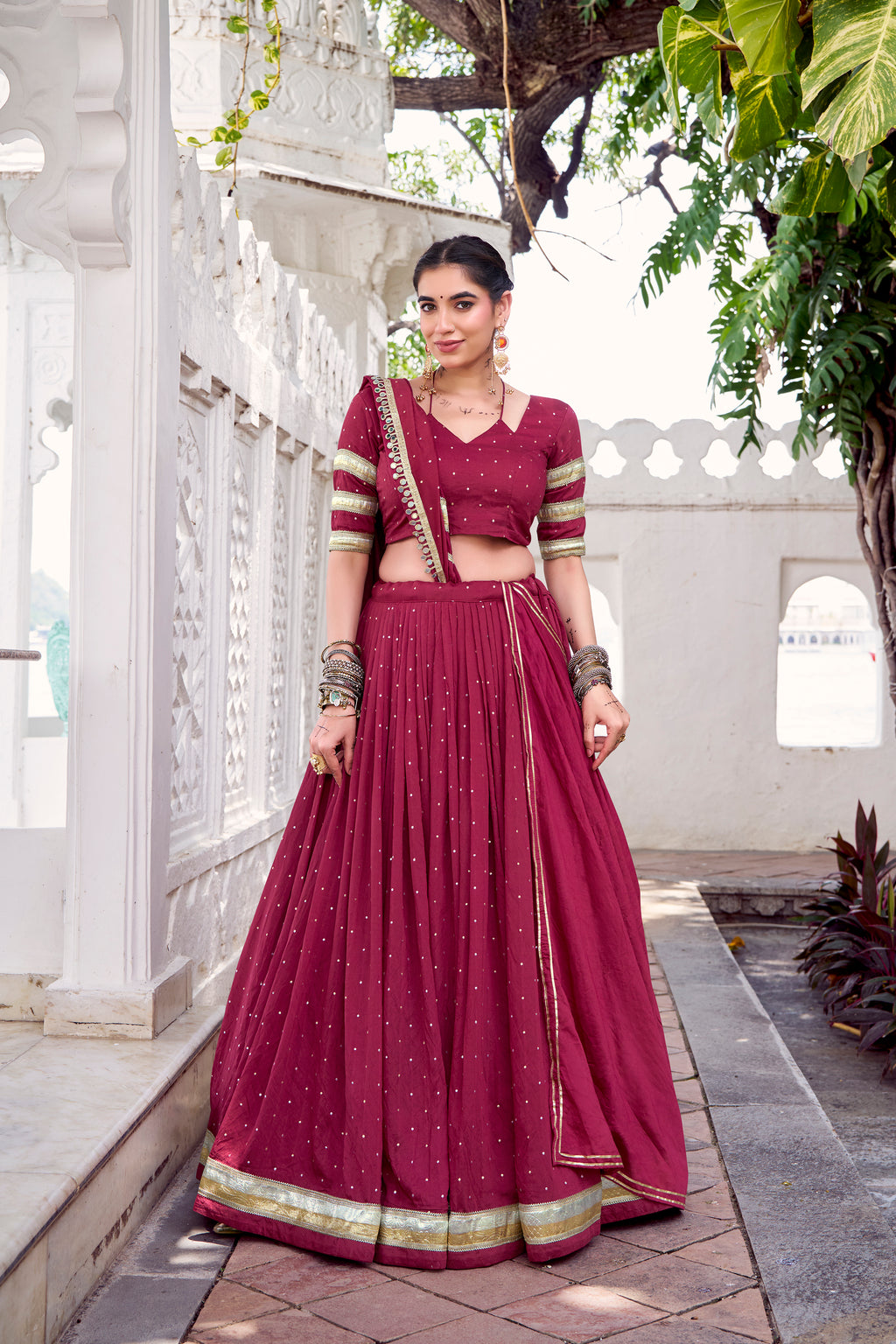 Elegant Pure Chanderi Lehenga Choli with Zari Border Detailing