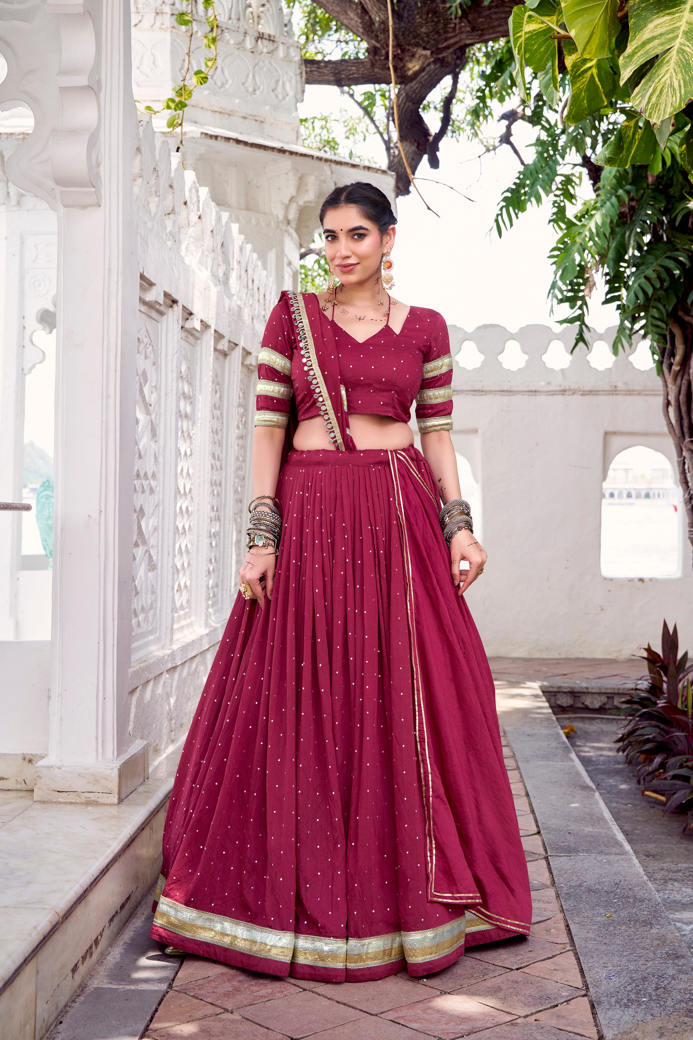 Elegant Pure Chanderi Lehenga Choli with Zari Border Detailing