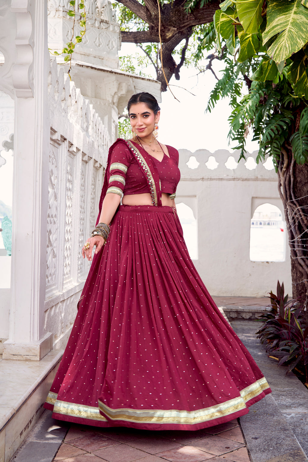 Elegant Pure Chanderi Lehenga Choli with Zari Border Detailing