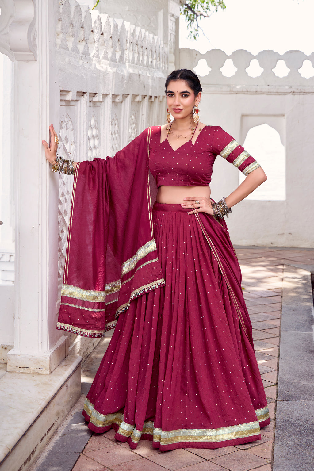 Elegant Pure Chanderi Lehenga Choli with Zari Border Detailing