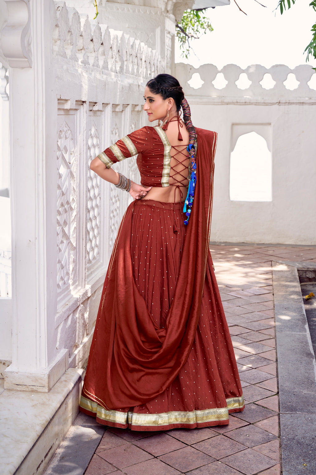 Elegant Pure Chanderi Lehenga Choli with Zari Border Detailing