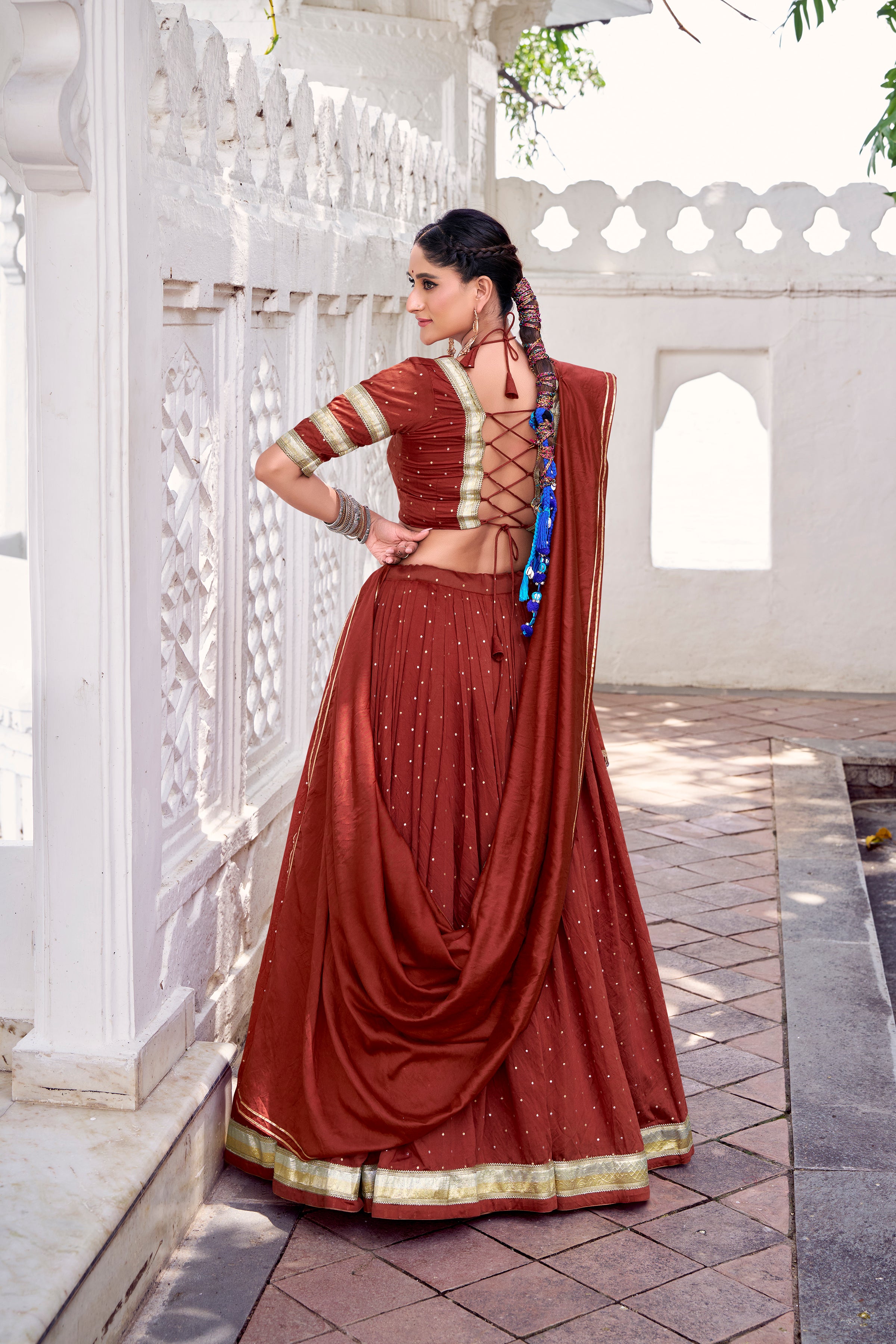 Elegant Pure Chanderi Lehenga Choli with Zari Border Detailing