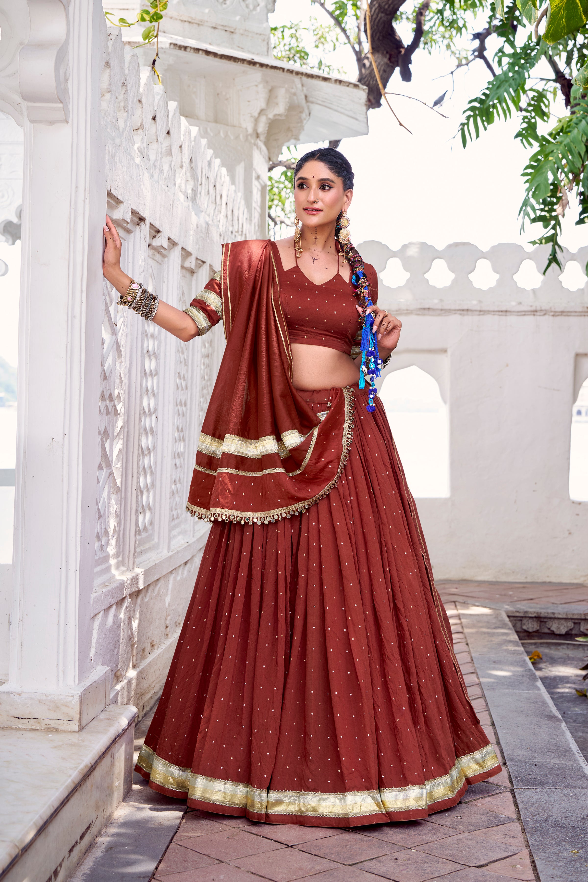 Elegant Pure Chanderi Lehenga Choli with Zari Border Detailing