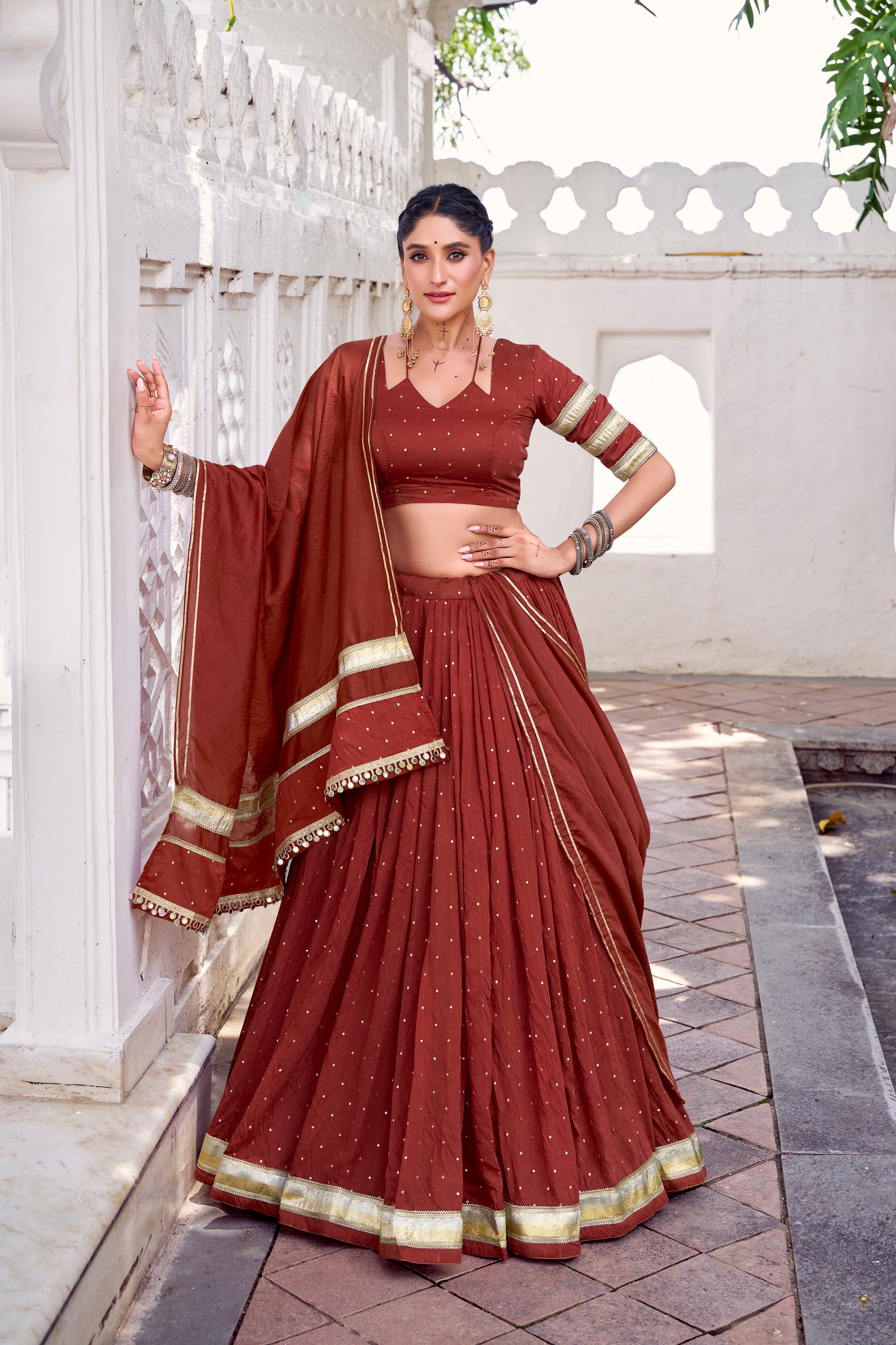 Elegant Pure Chanderi Lehenga Choli with Zari Border Detailing