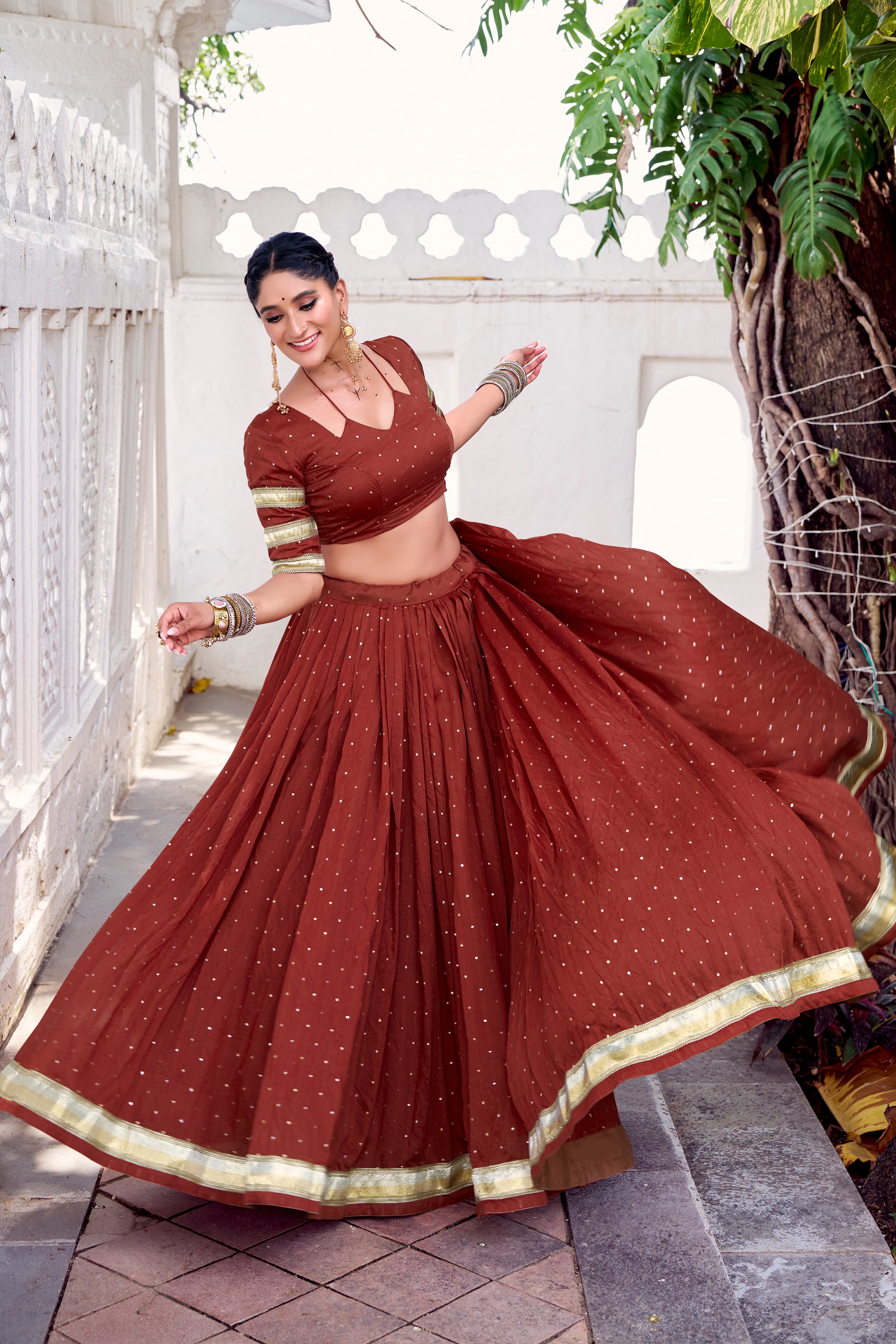 Elegant Pure Chanderi Lehenga Choli with Zari Border Detailing