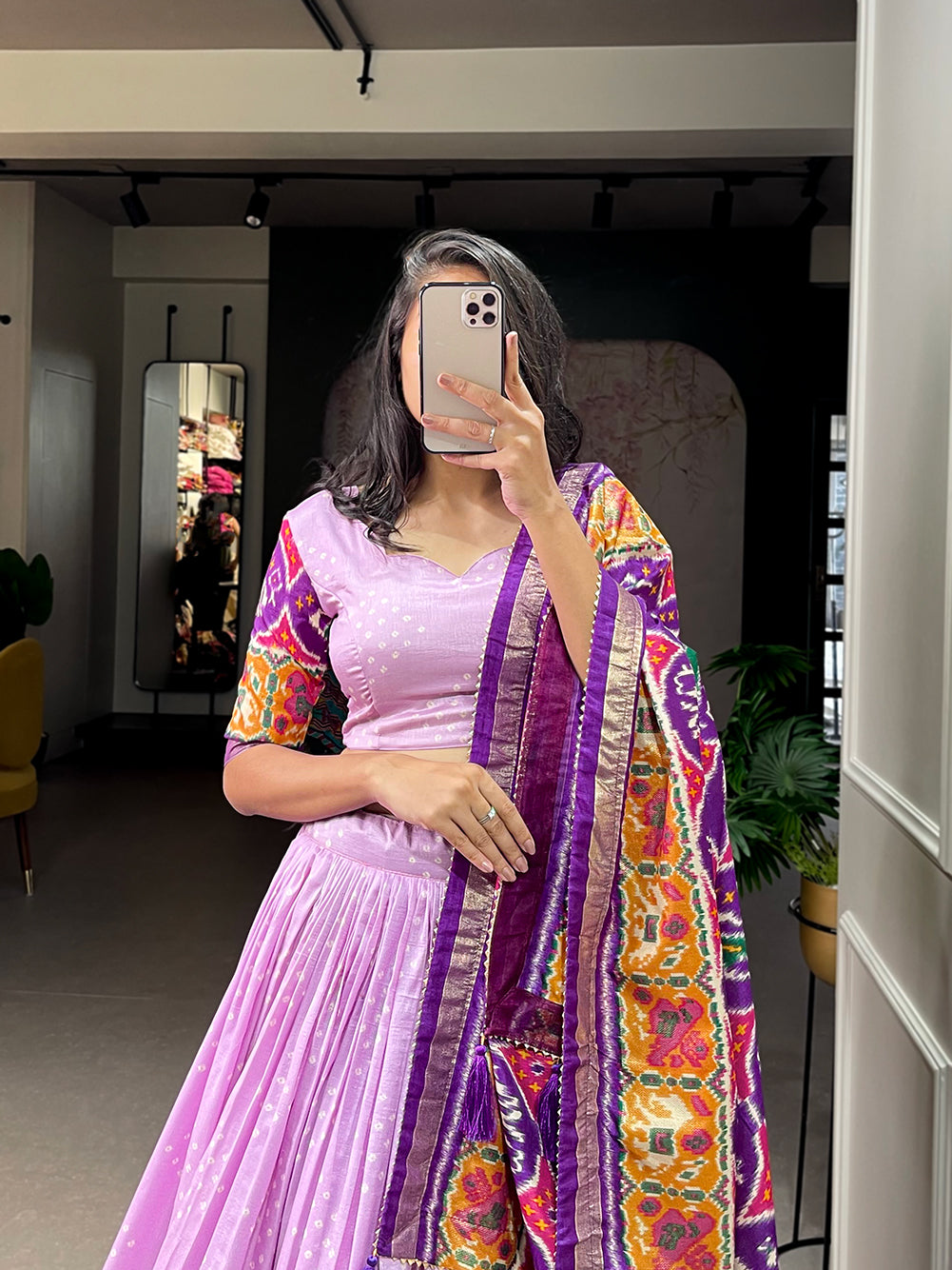 Lehenga Choli with a Vibrant Patola Print Dupatta