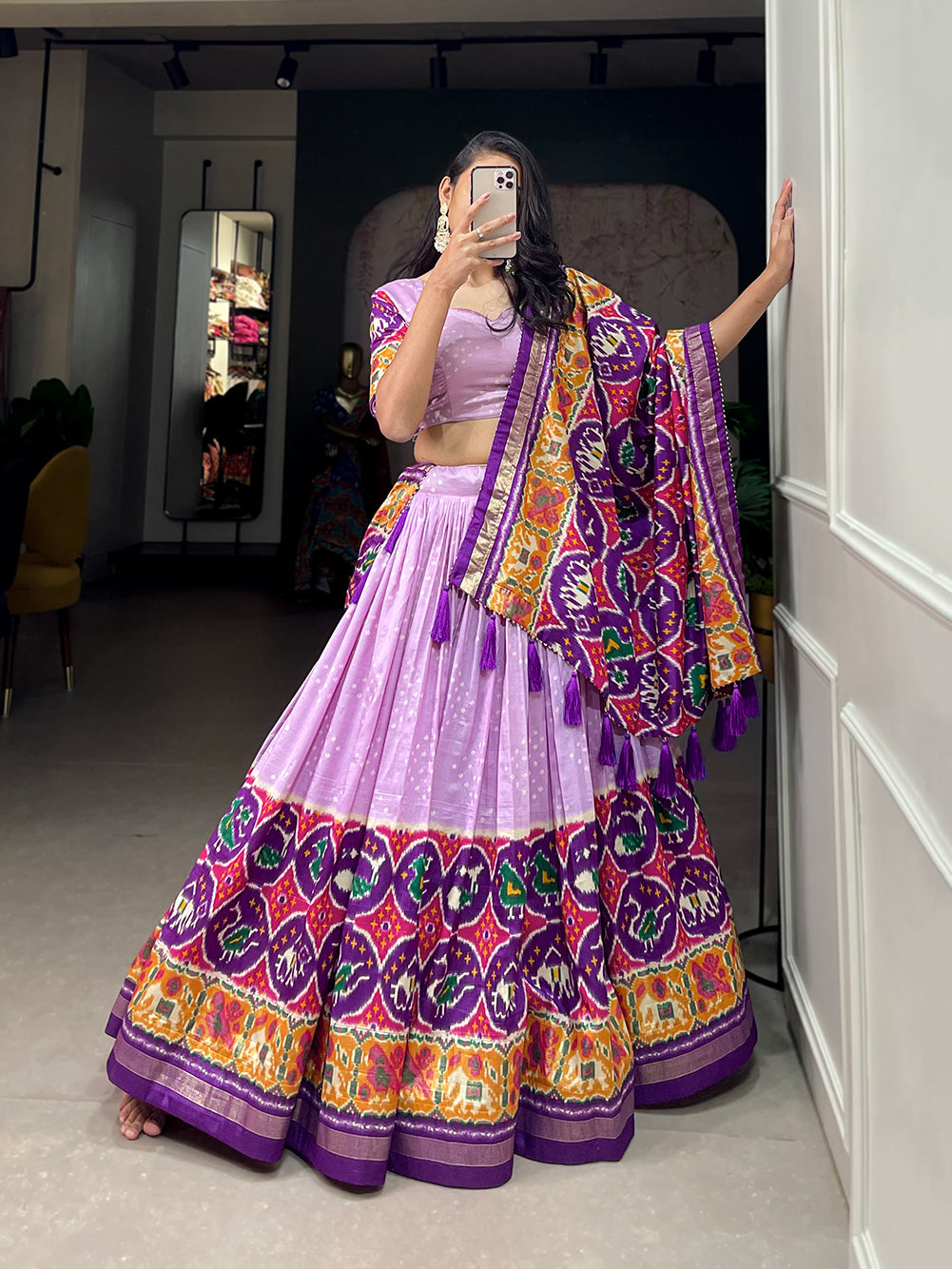 Lehenga Choli with a Vibrant Patola Print Dupatta