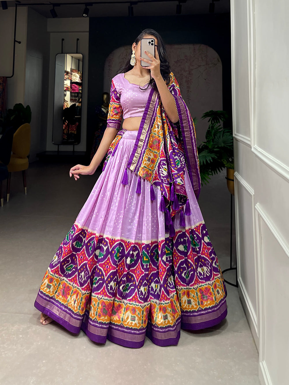 Lehenga Choli with a Vibrant Patola Print Dupatta