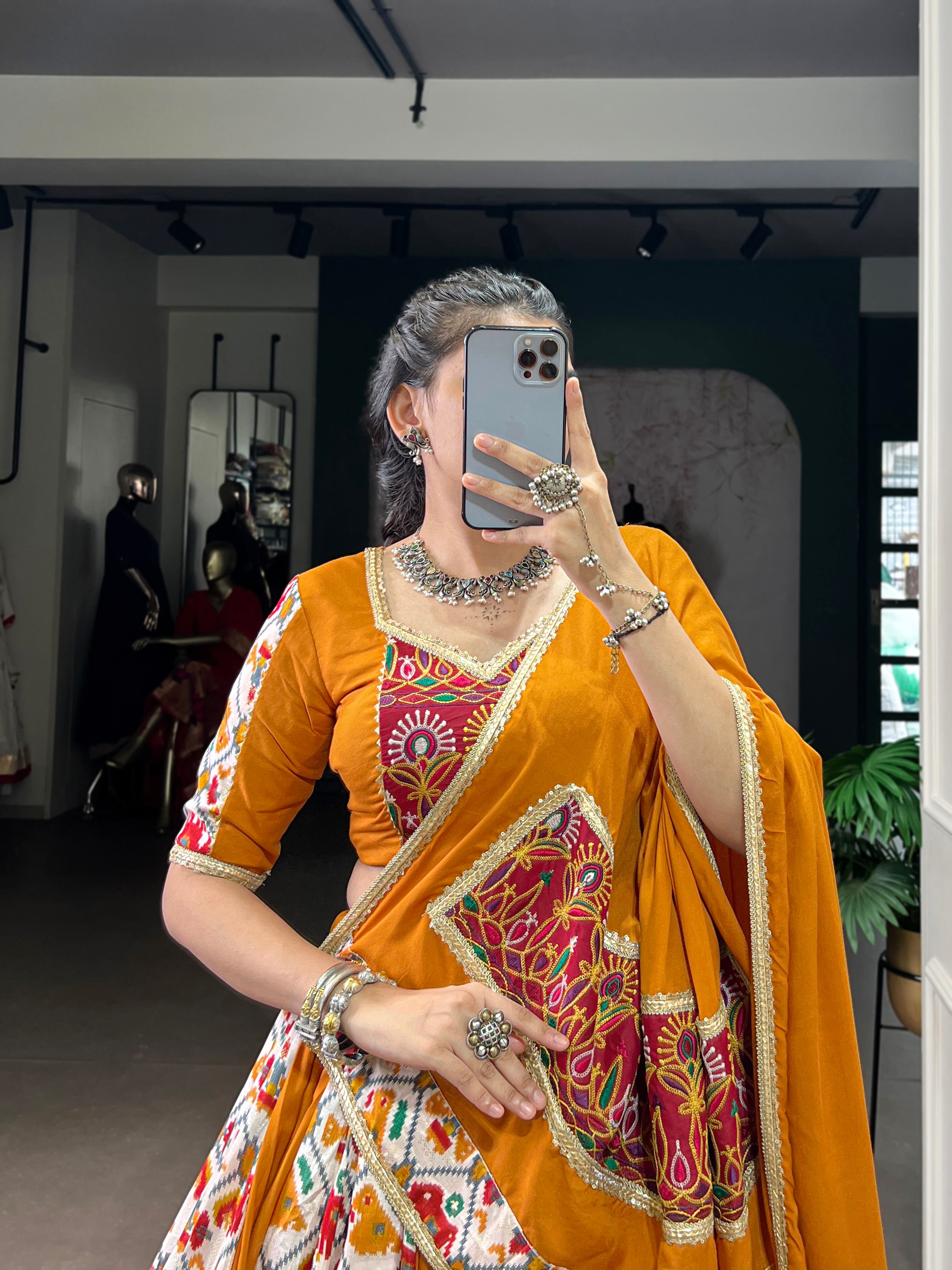 Rayon with Printed Silk Choli – Ethnic Motif Elegance