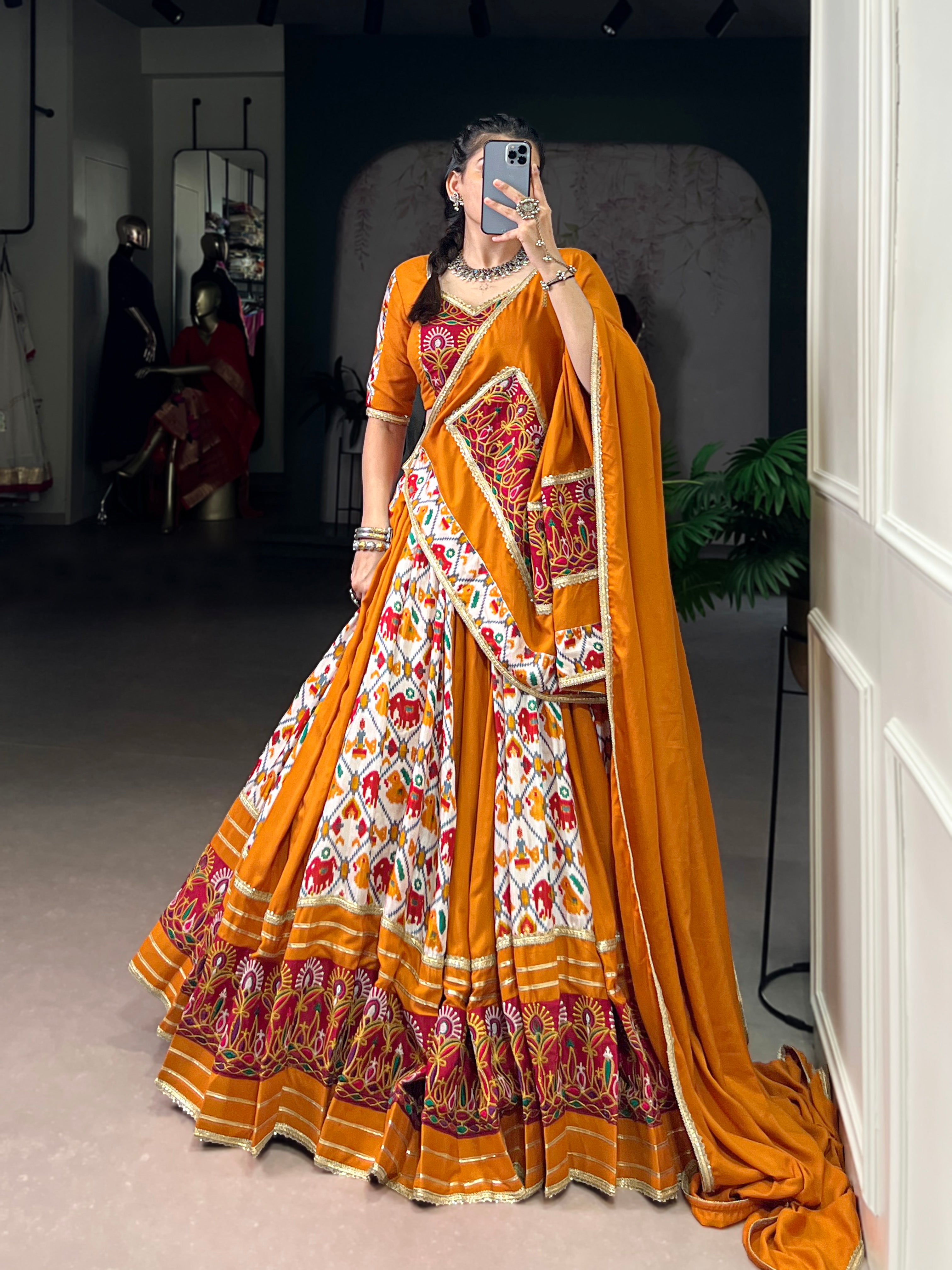 Rayon with Printed Silk Choli – Ethnic Motif Elegance