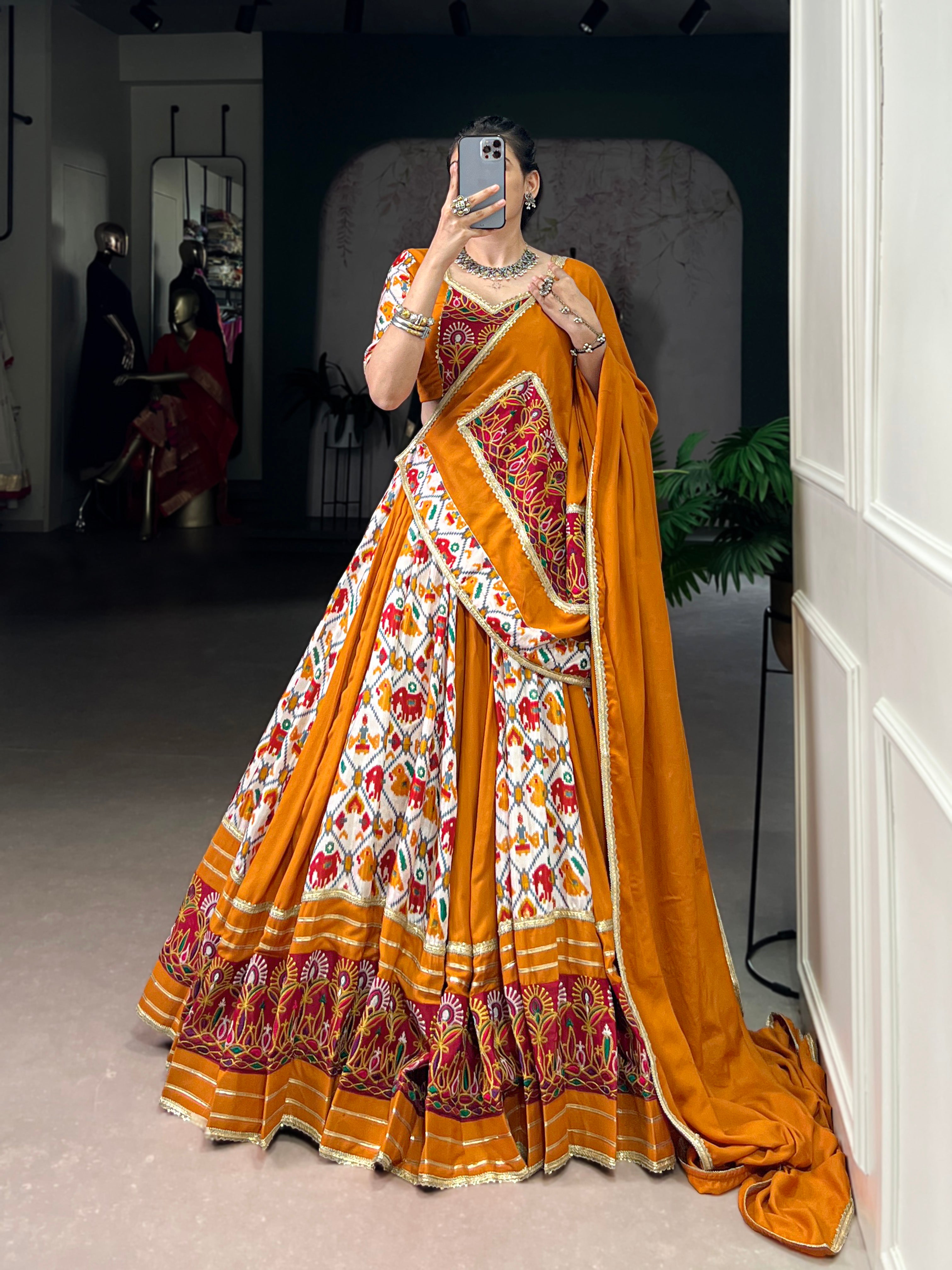 Rayon with Printed Silk Choli – Ethnic Motif Elegance