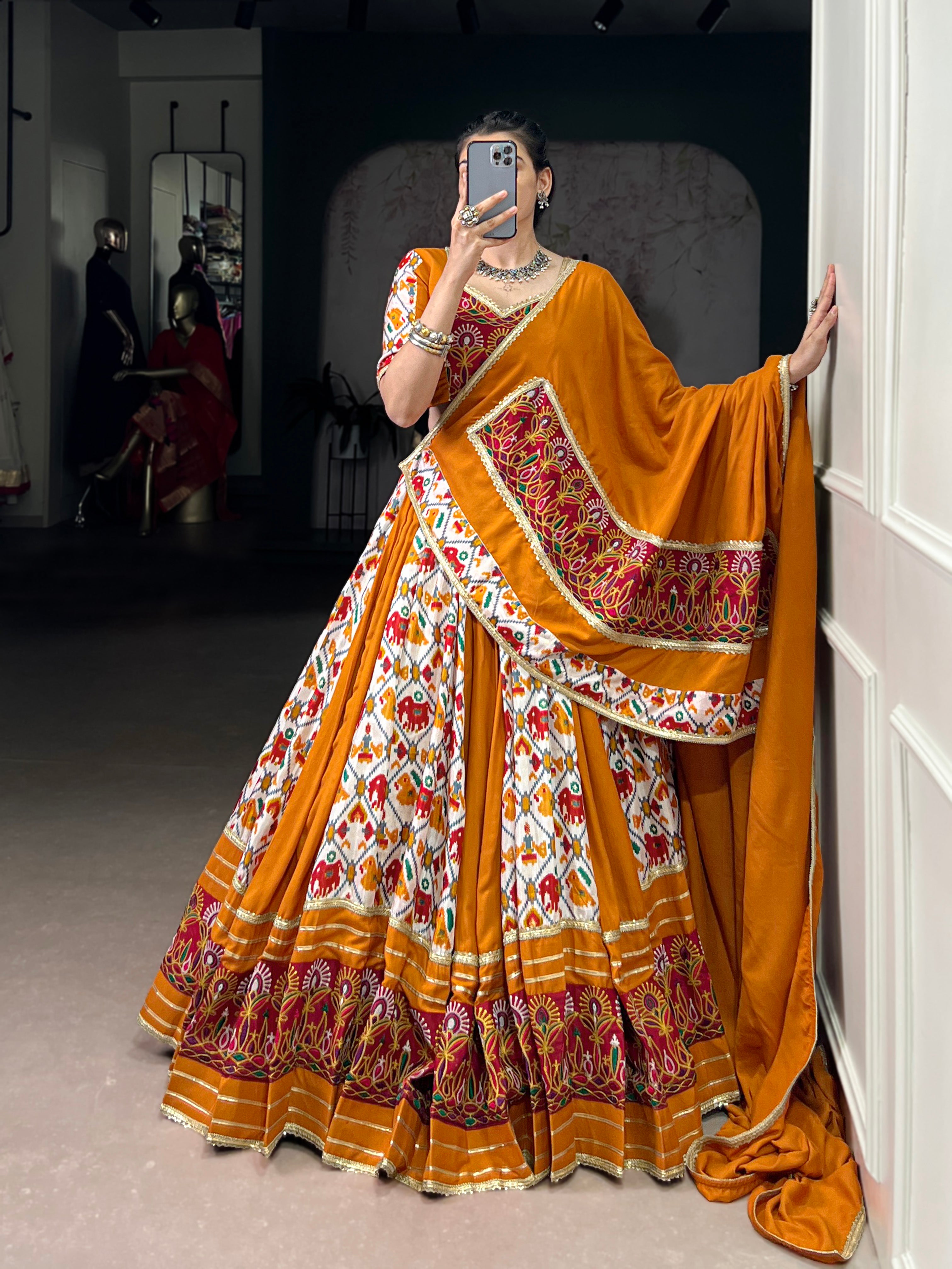 Rayon with Printed Silk Choli – Ethnic Motif Elegance