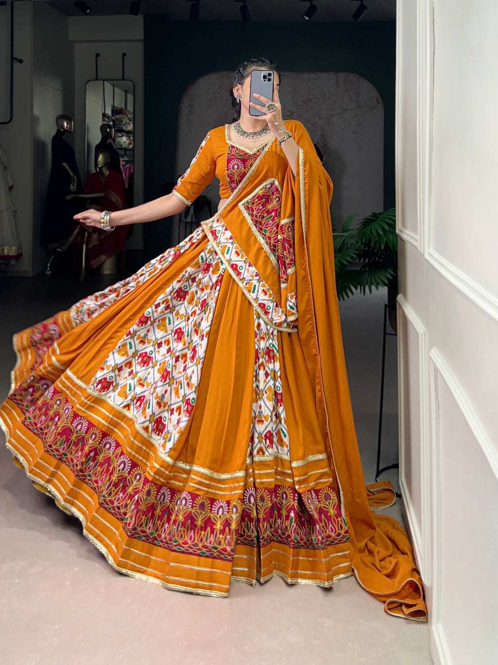 Rayon with Printed Silk Choli – Ethnic Motif Elegance