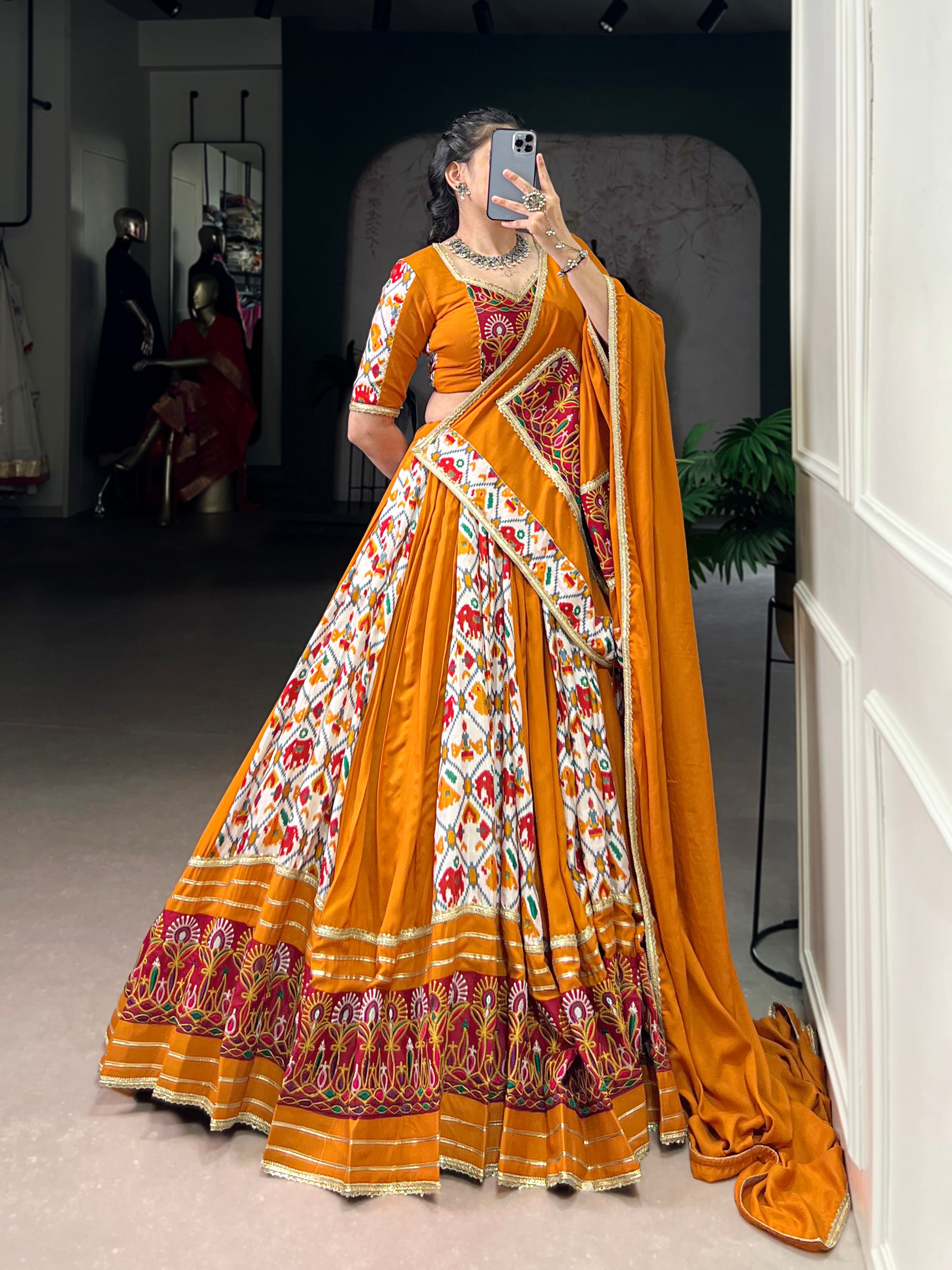 Rayon with Printed Silk Choli – Ethnic Motif Elegance