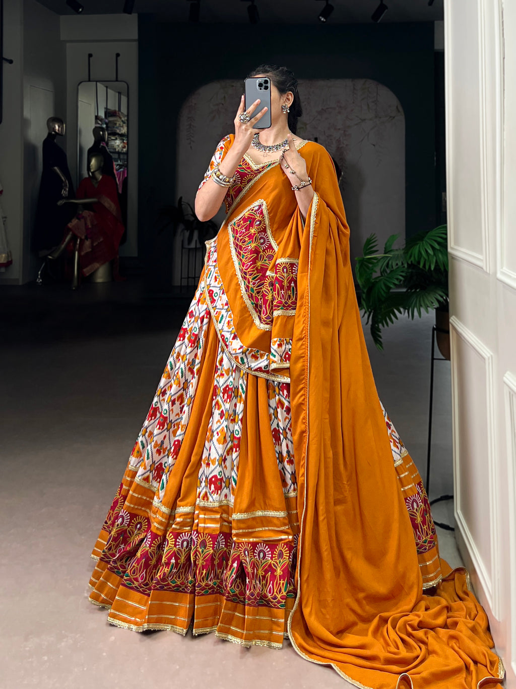 Rayon with Printed Silk Choli – Ethnic Motif Elegance