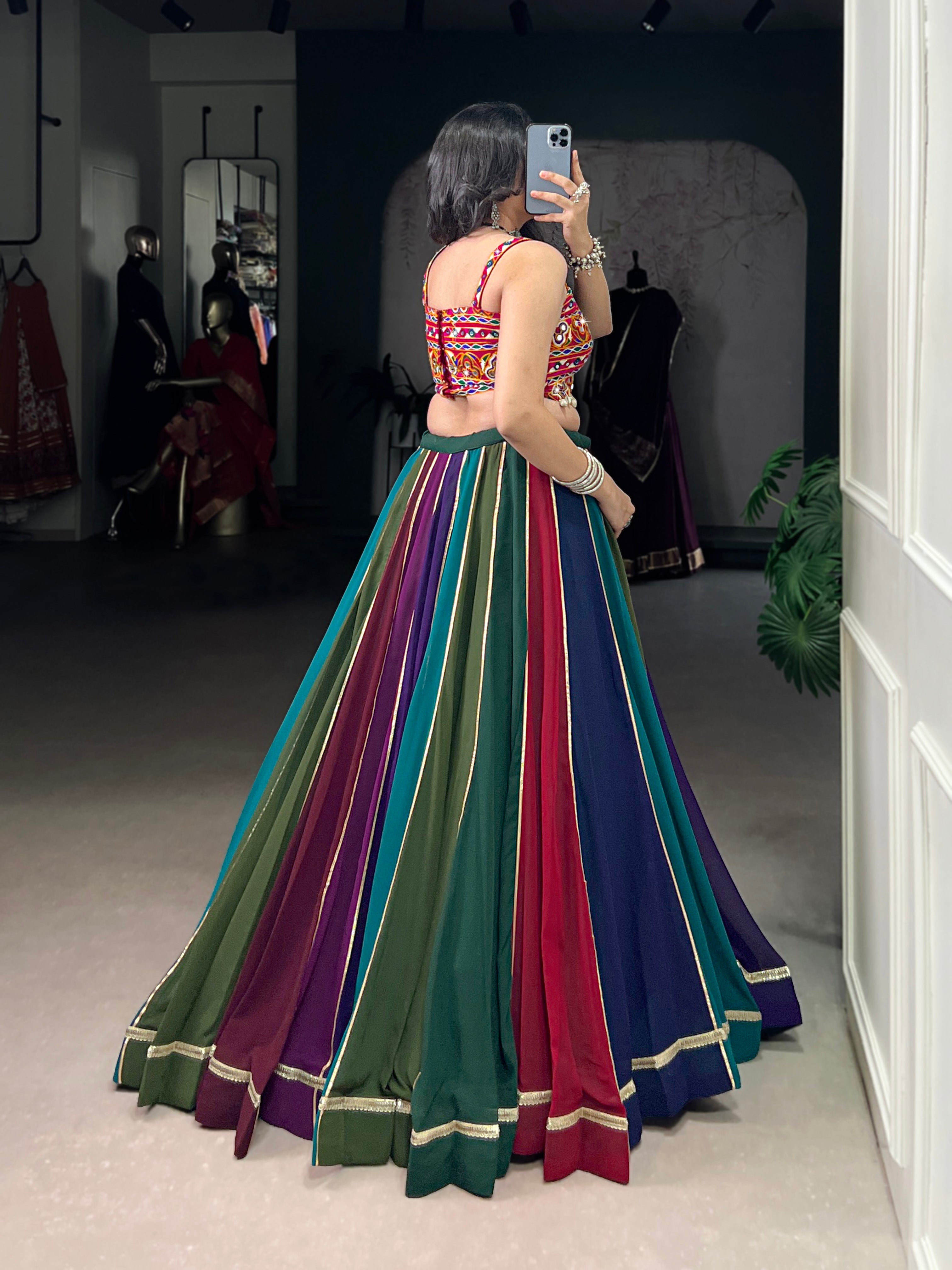 Handcrafted mirror Gamthi multicolor choli perfect for Navratri nights