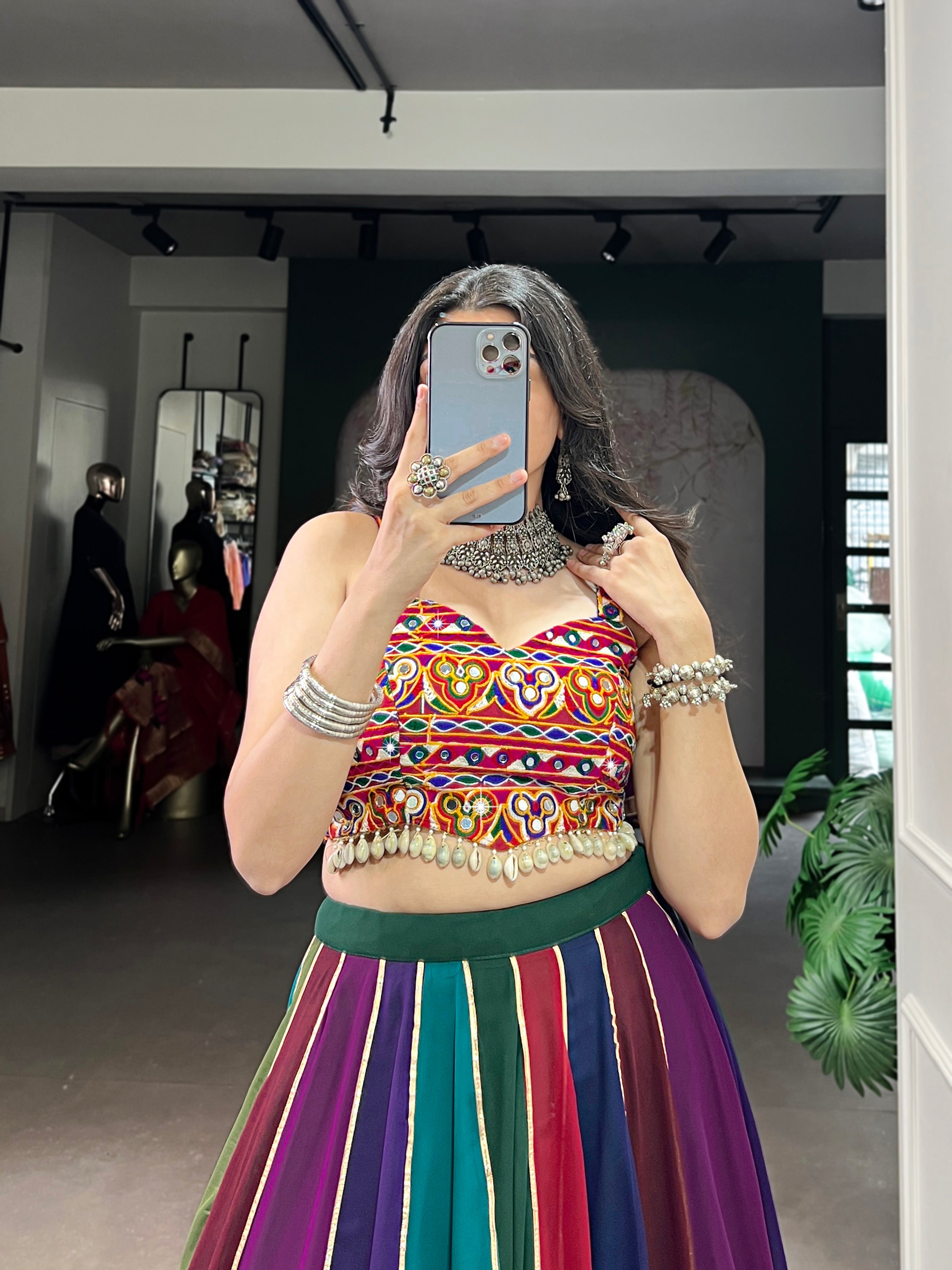 Handcrafted mirror Gamthi multicolor choli perfect for Navratri nights
