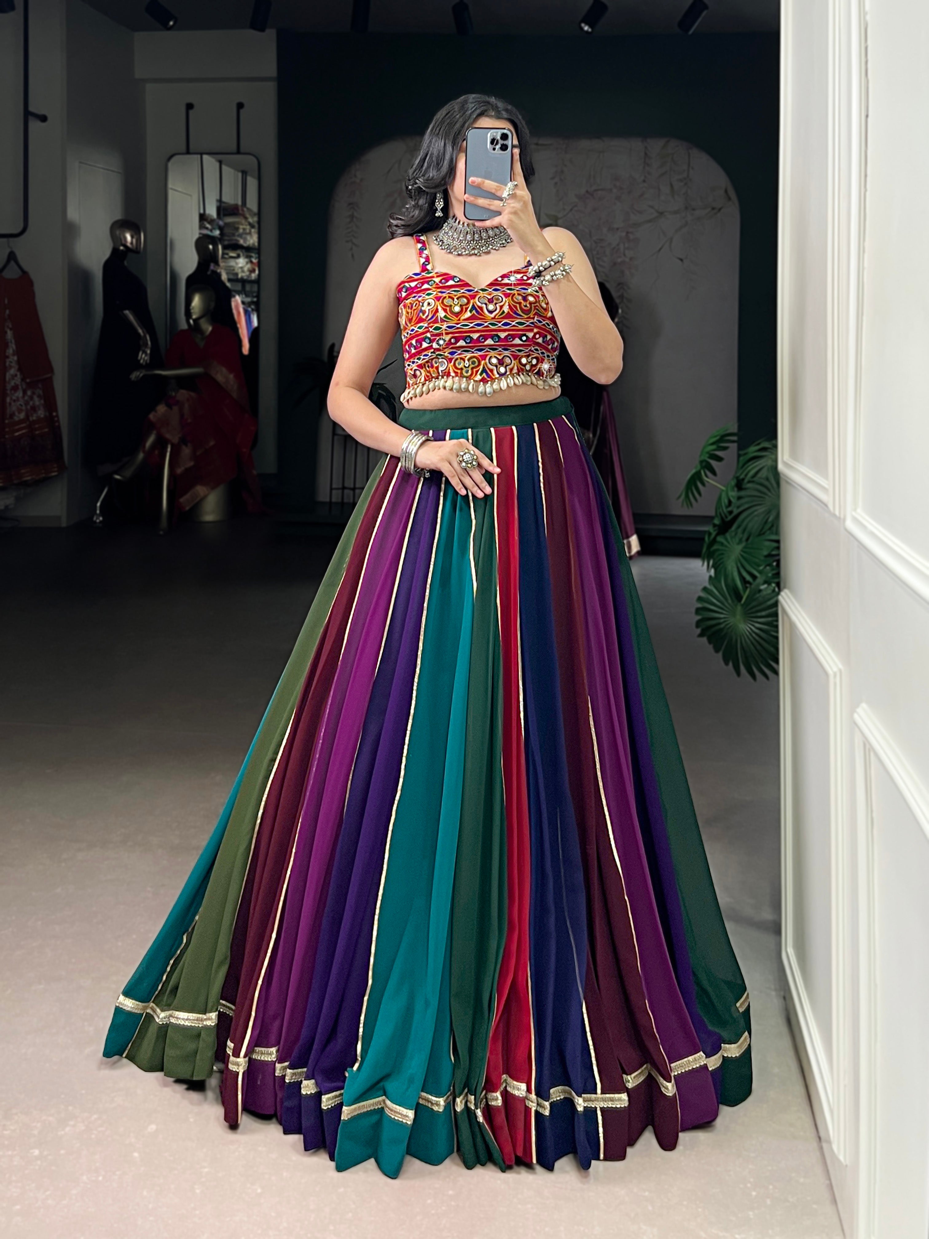 Handcrafted mirror Gamthi multicolor choli perfect for Navratri nights