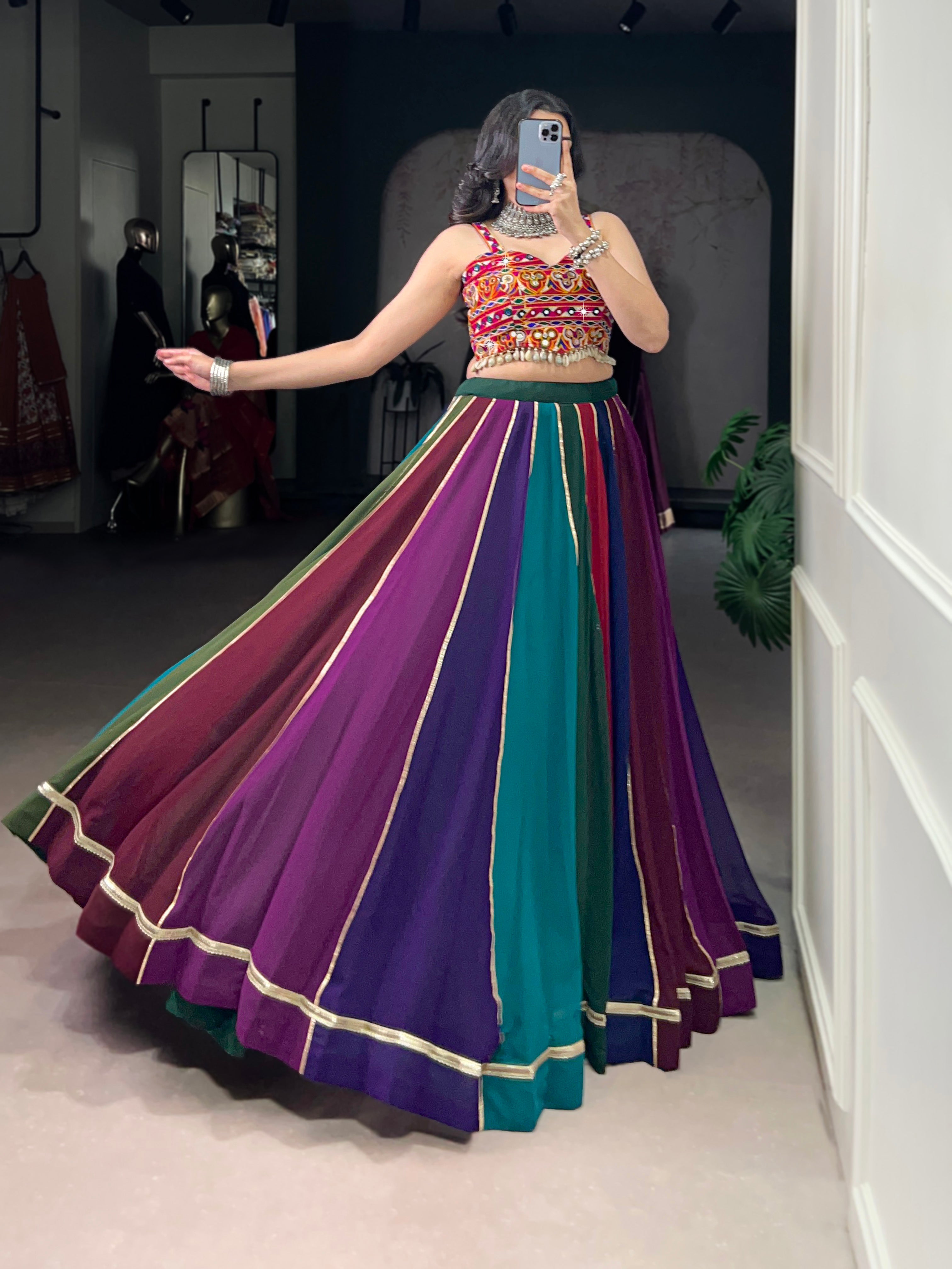 Handcrafted mirror Gamthi multicolor choli perfect for Navratri nights